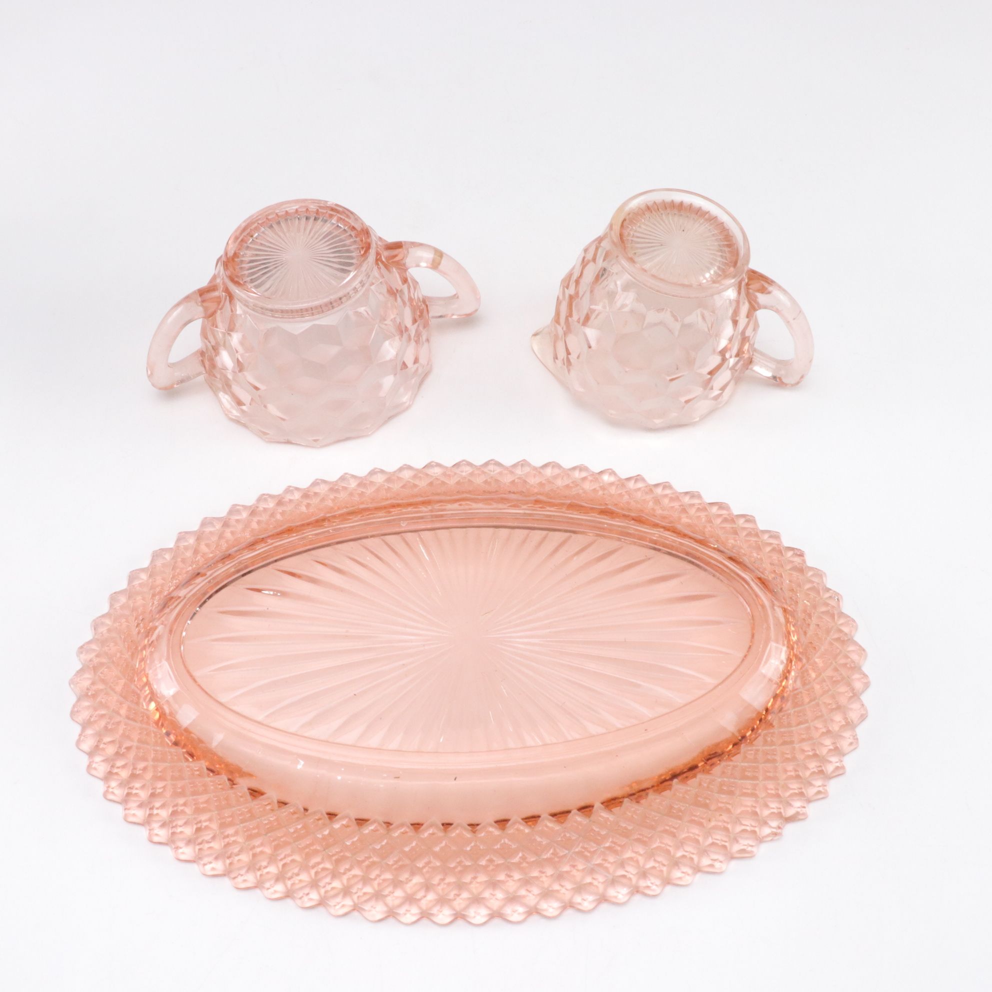 Anchor Hocking Pink Depression Glass, Bareuther Porcelain Vase and Milk Glass