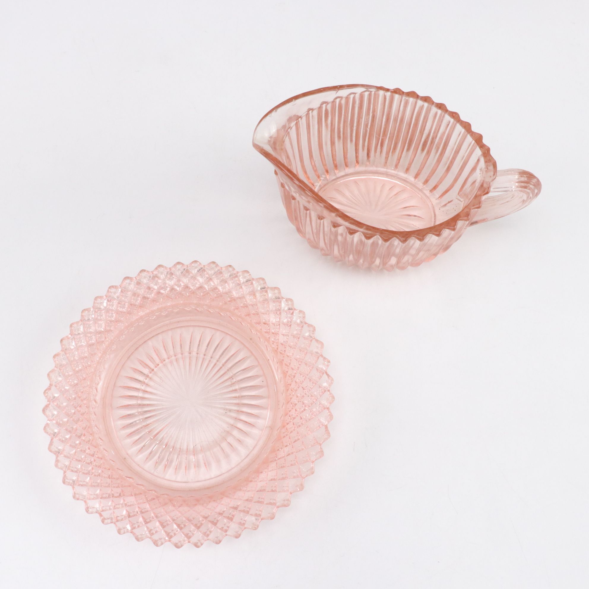 Anchor Hocking Pink Depression Glass, Bareuther Porcelain Vase and Milk Glass