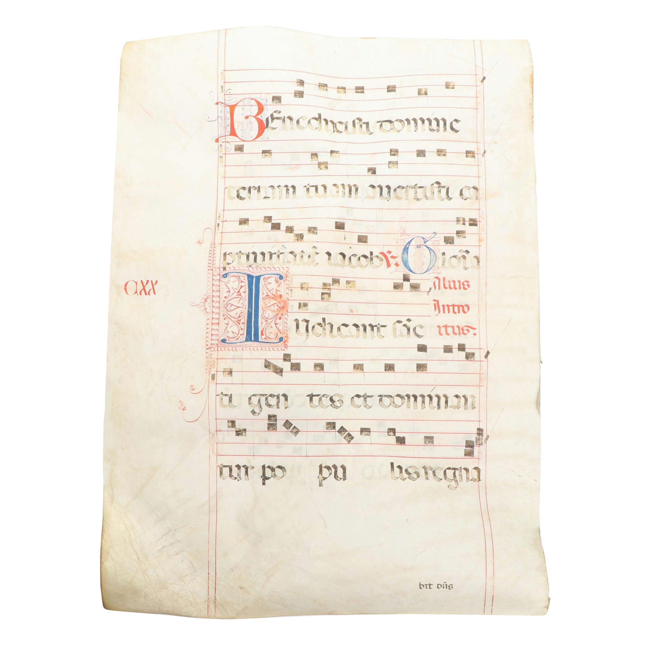 Illuminated Antiphonary Manuscript Leaf on Vellum, 16th/17th Century