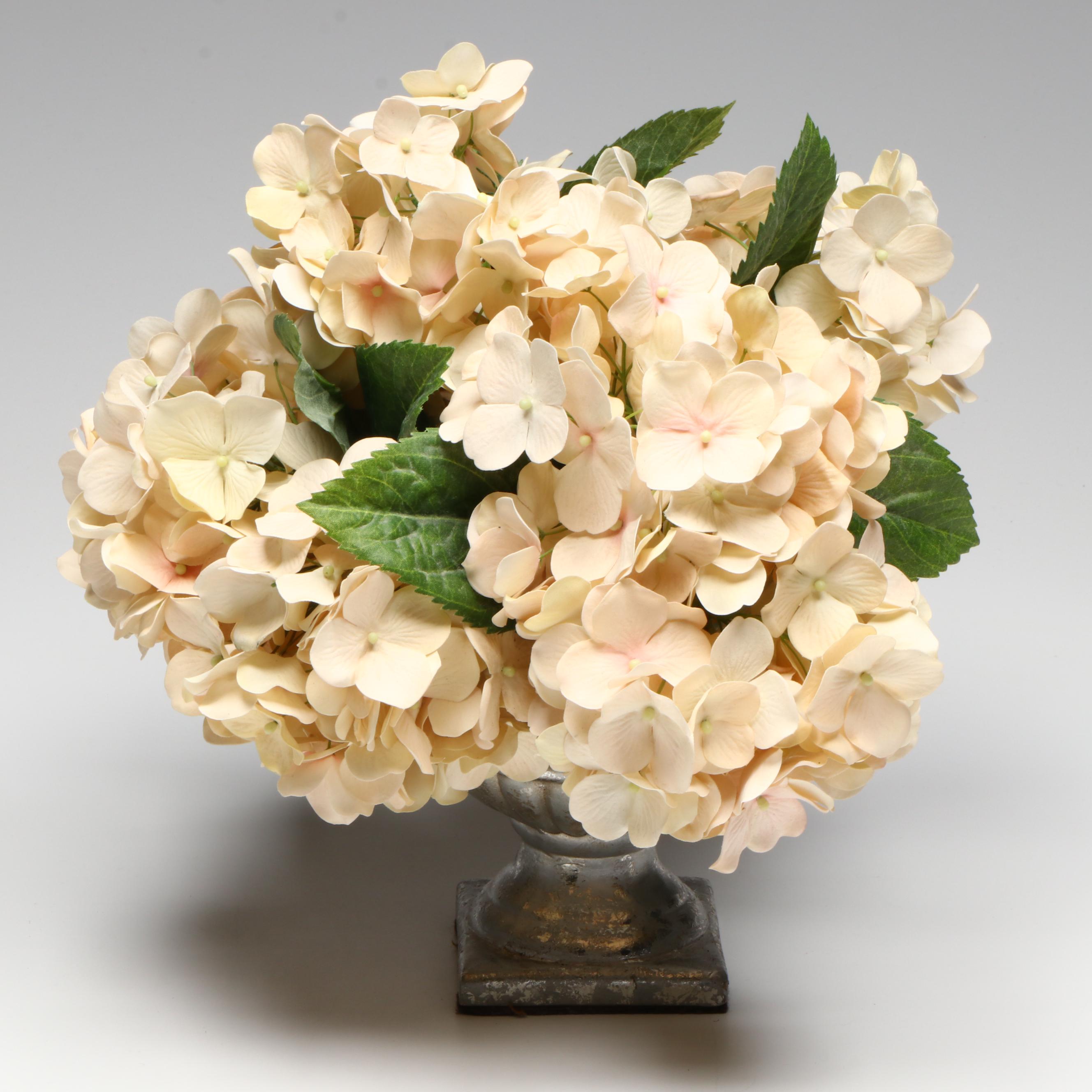 Faux Hydrangeas and Boxwood Wreath with Jasper, MOP and More Orbs