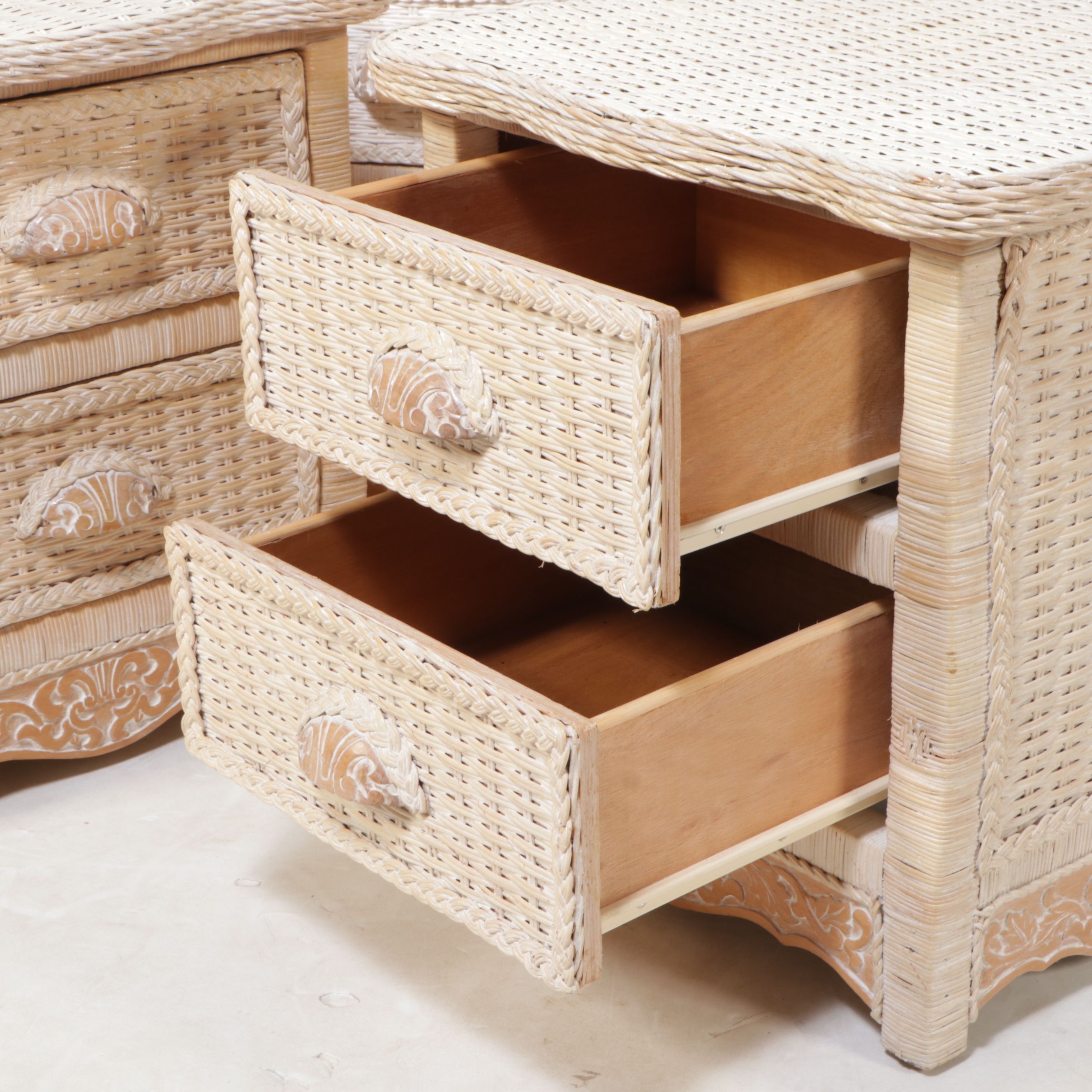 Pier 1 "Jamaica Collection" Painted Wicker Nightstand and Chests