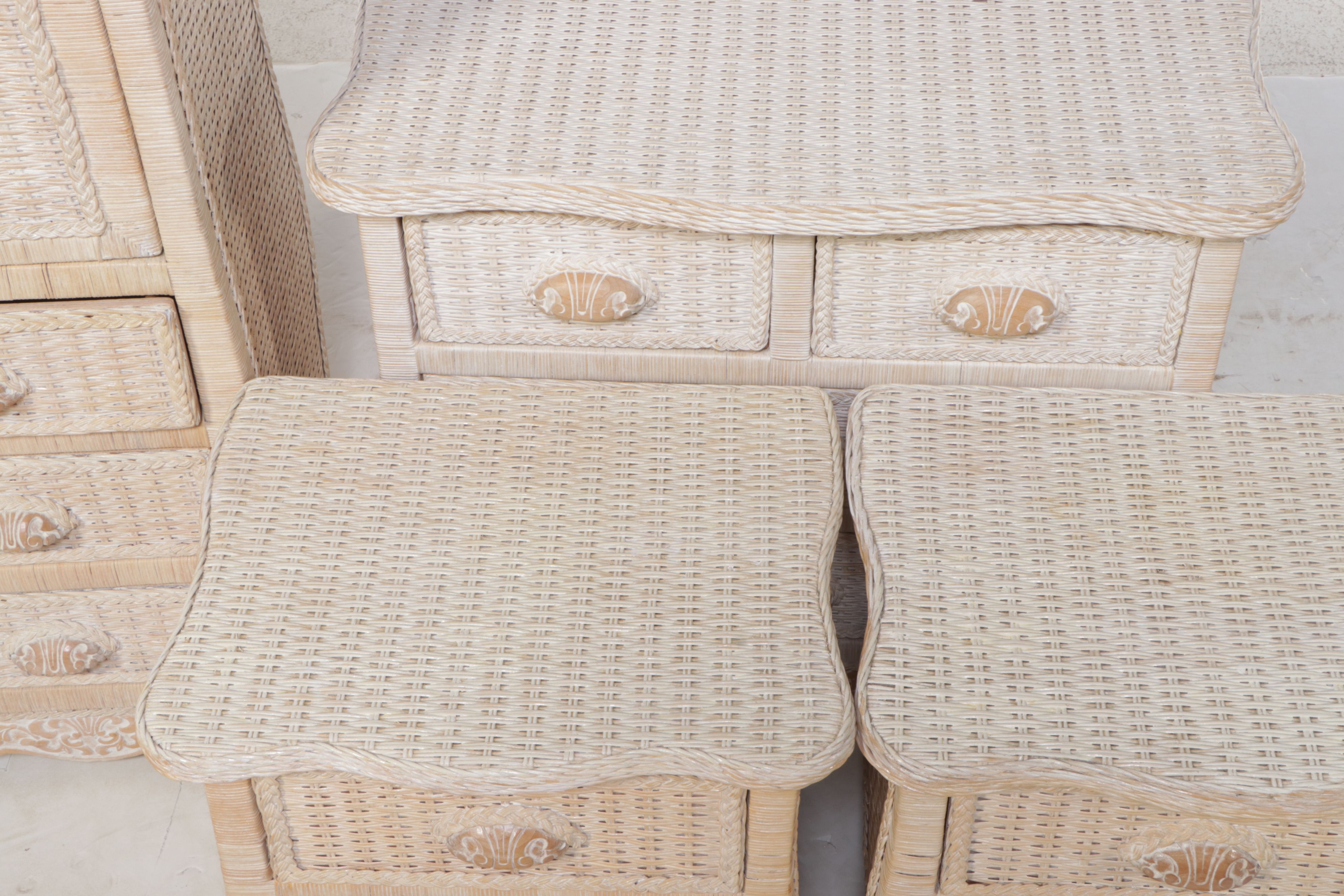 Pier 1 "Jamaica Collection" Painted Wicker Nightstand and Chests