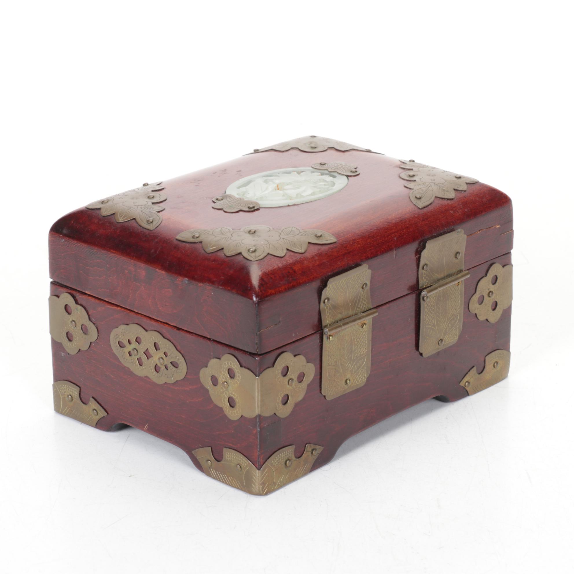Chinese Serpentine Inlay Brass Mounted Wooden Boxes