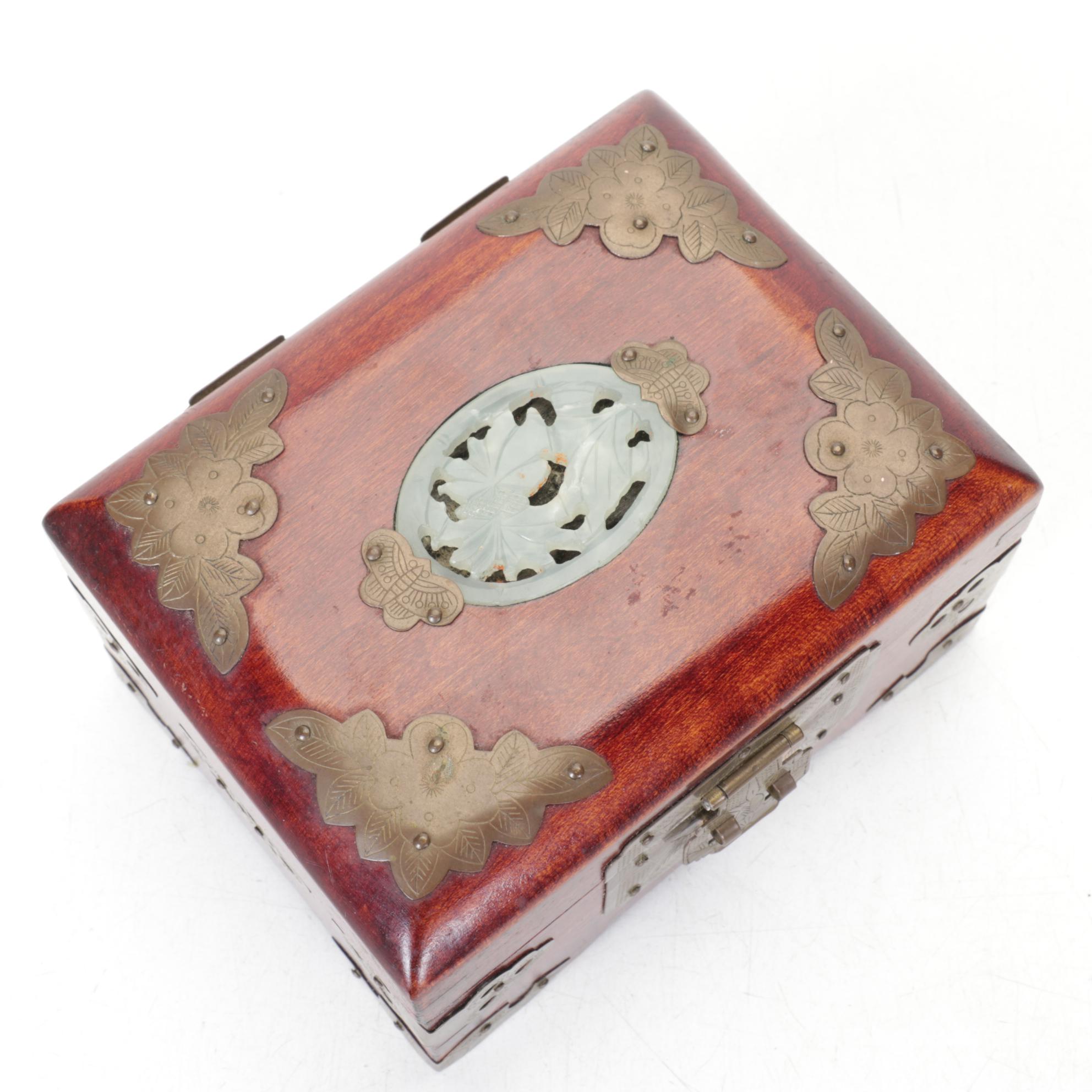 Chinese Serpentine Inlay Brass Mounted Wooden Boxes
