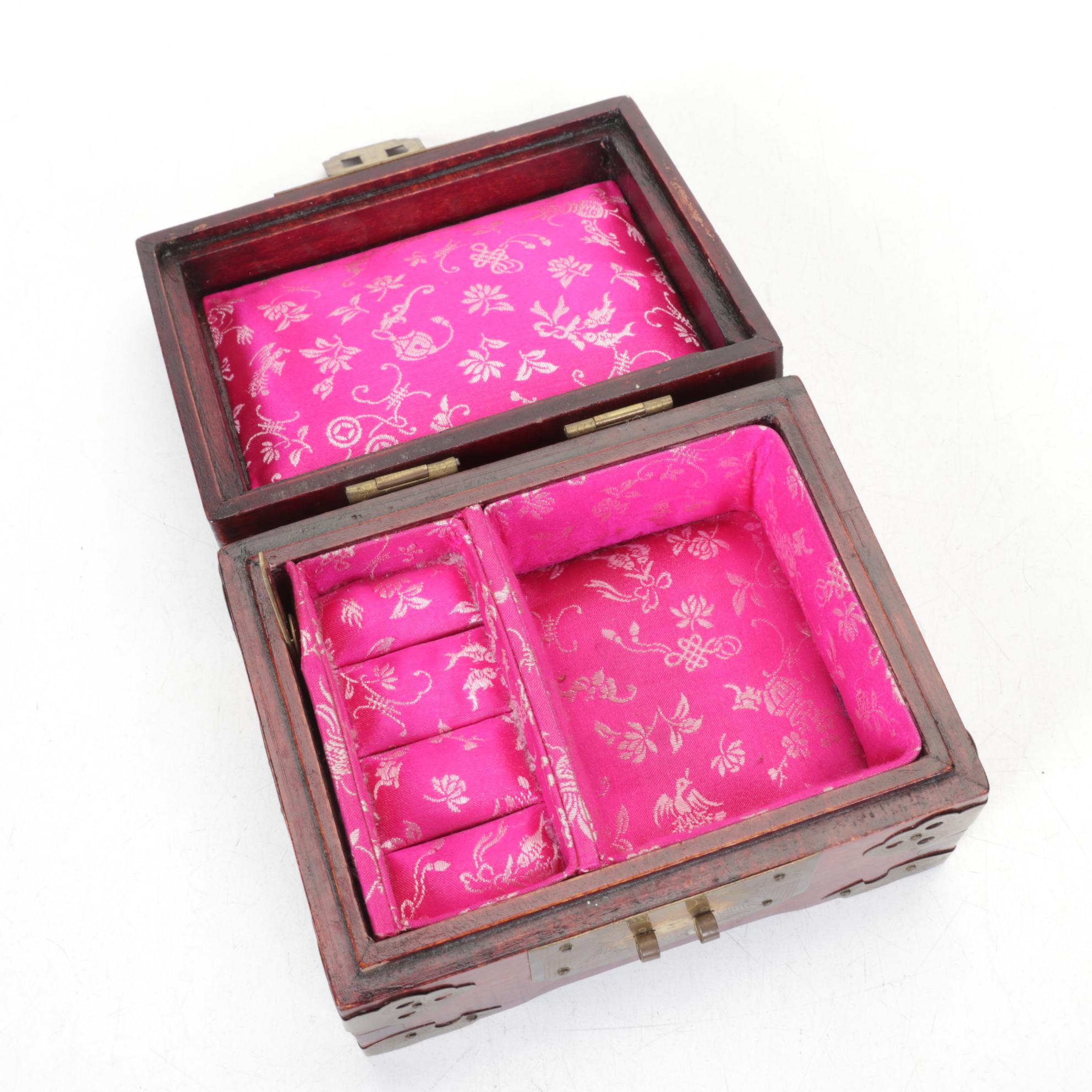 Chinese Serpentine Inlay Brass Mounted Wooden Boxes