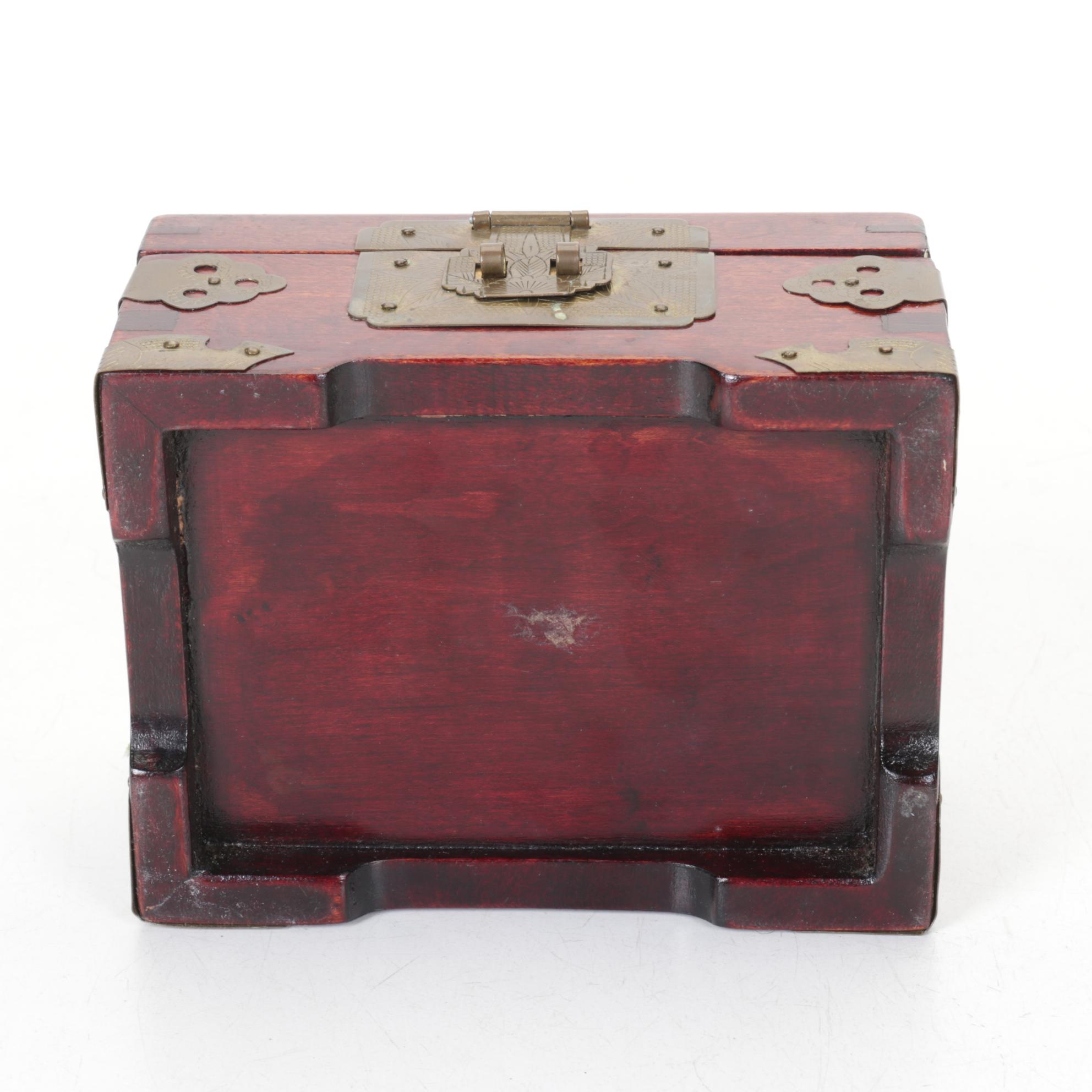 Chinese Serpentine Inlay Brass Mounted Wooden Boxes