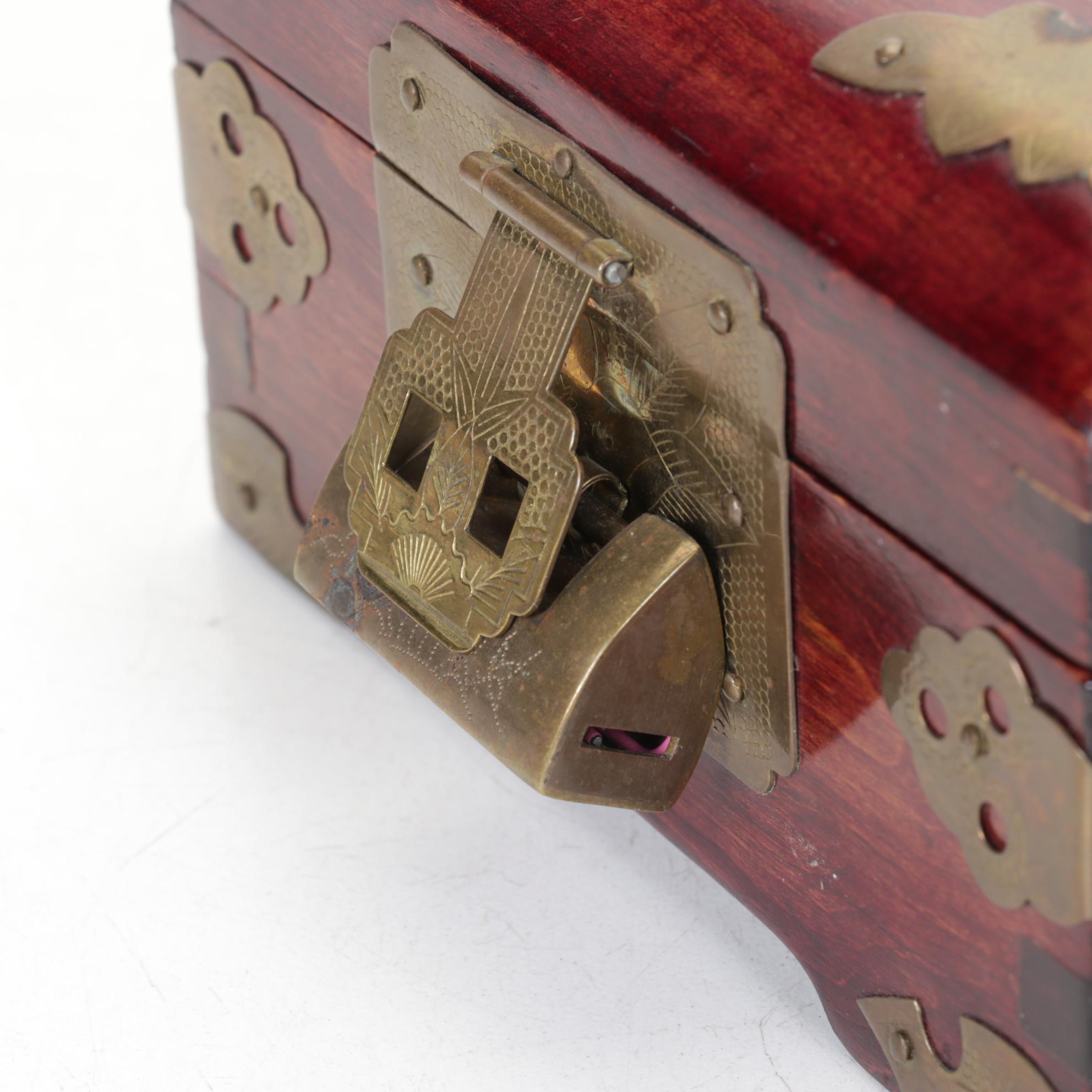 Chinese Serpentine Inlay Brass Mounted Wooden Boxes
