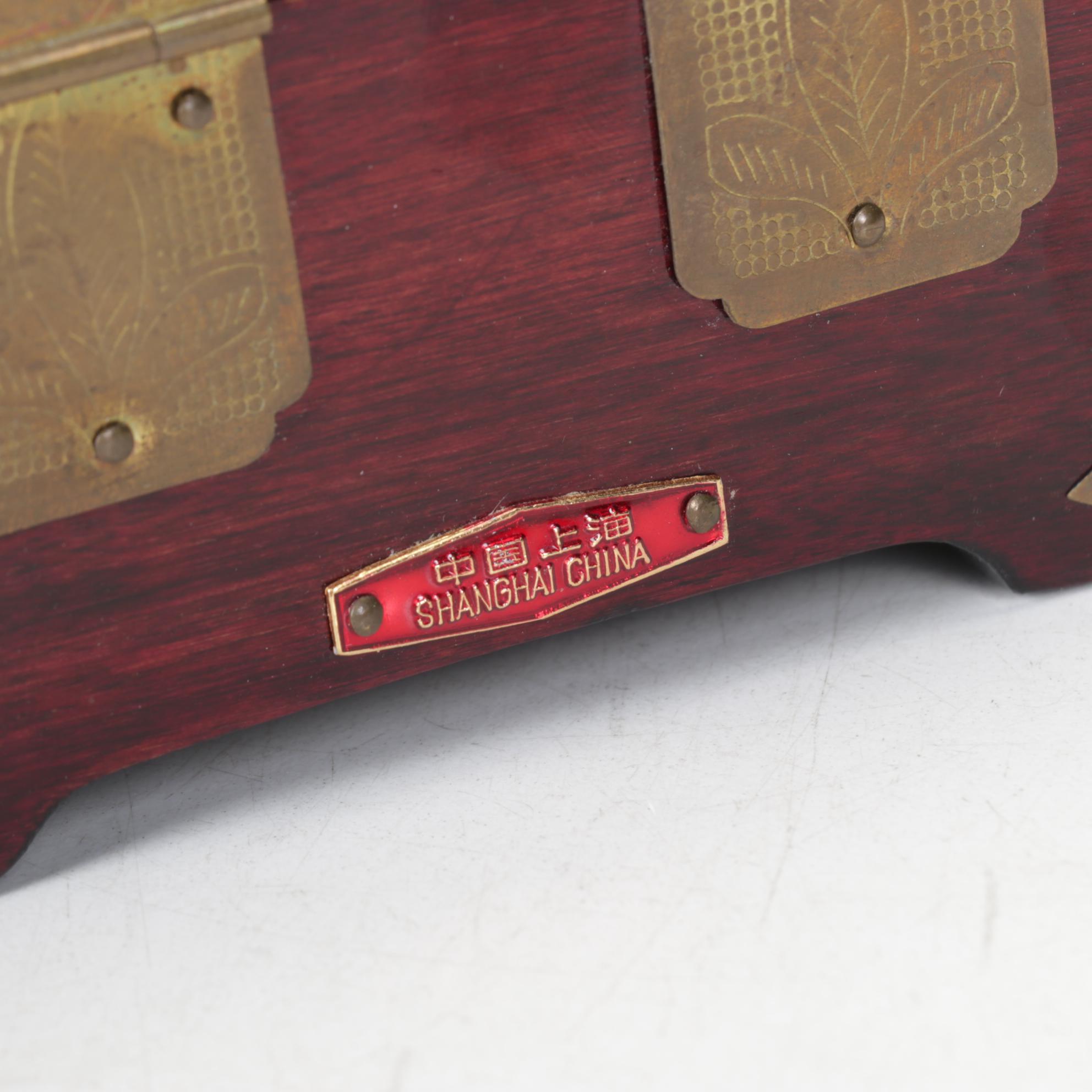 Chinese Serpentine Inlay Brass Mounted Wooden Boxes