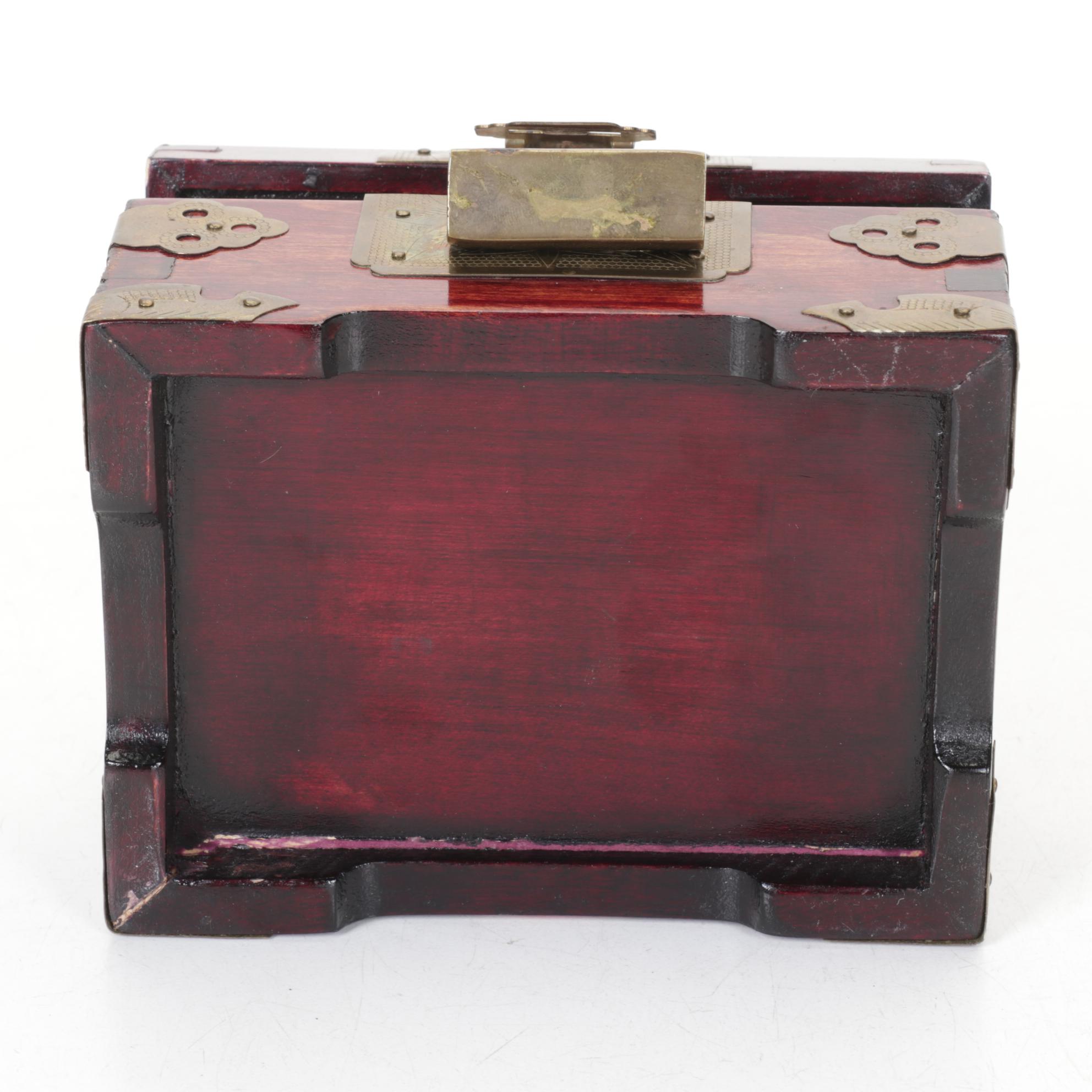 Chinese Serpentine Inlay Brass Mounted Wooden Boxes