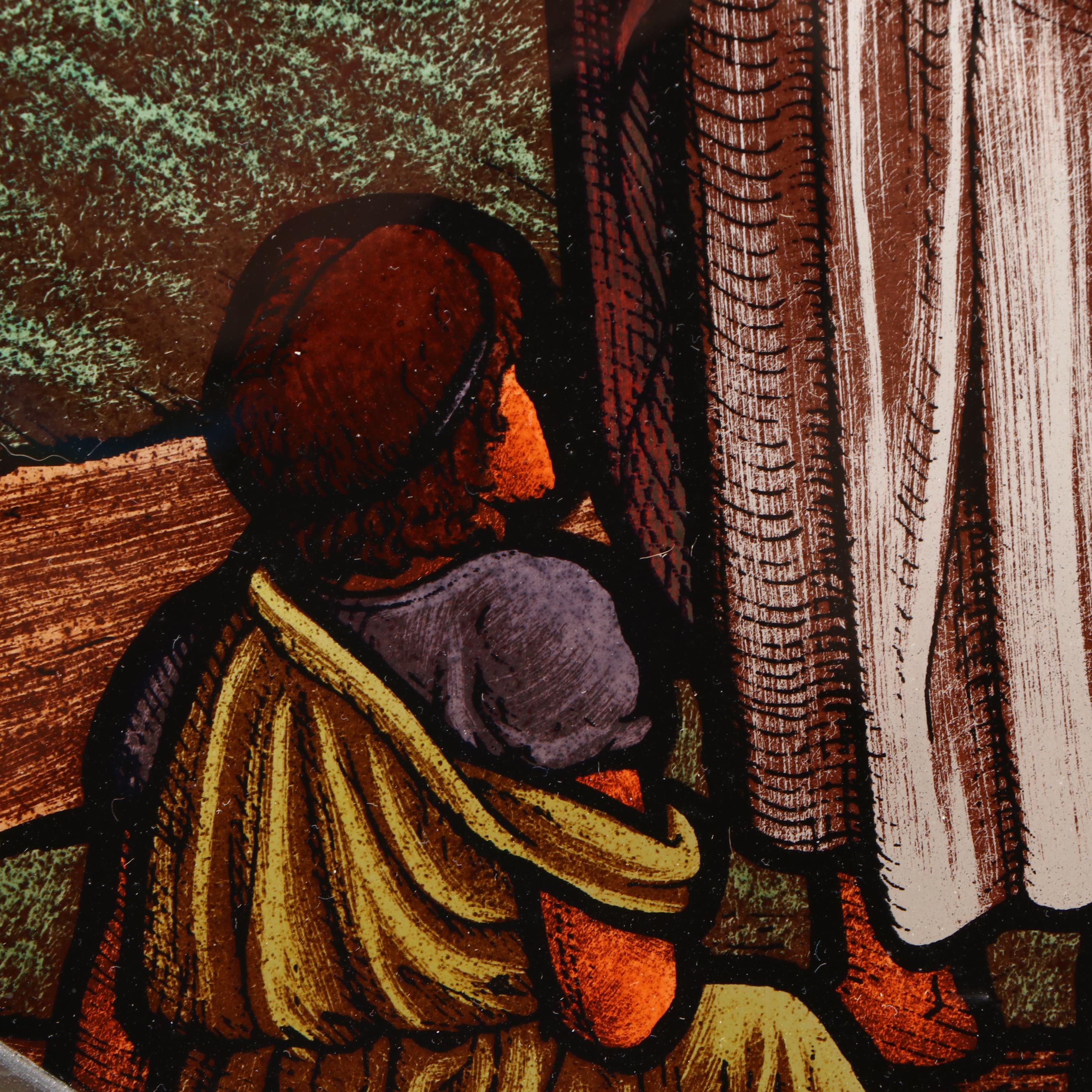 Hand-Painted Jesus with Children Blenko Glass Rosette Window Hanging