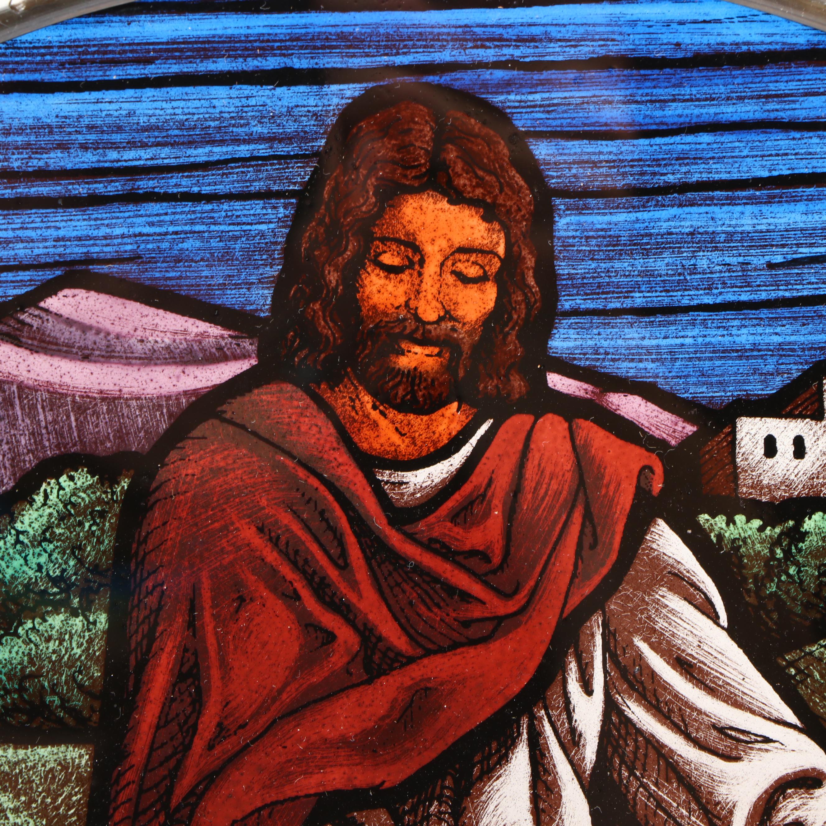 Hand-Painted Jesus with Children Blenko Glass Rosette Window Hanging