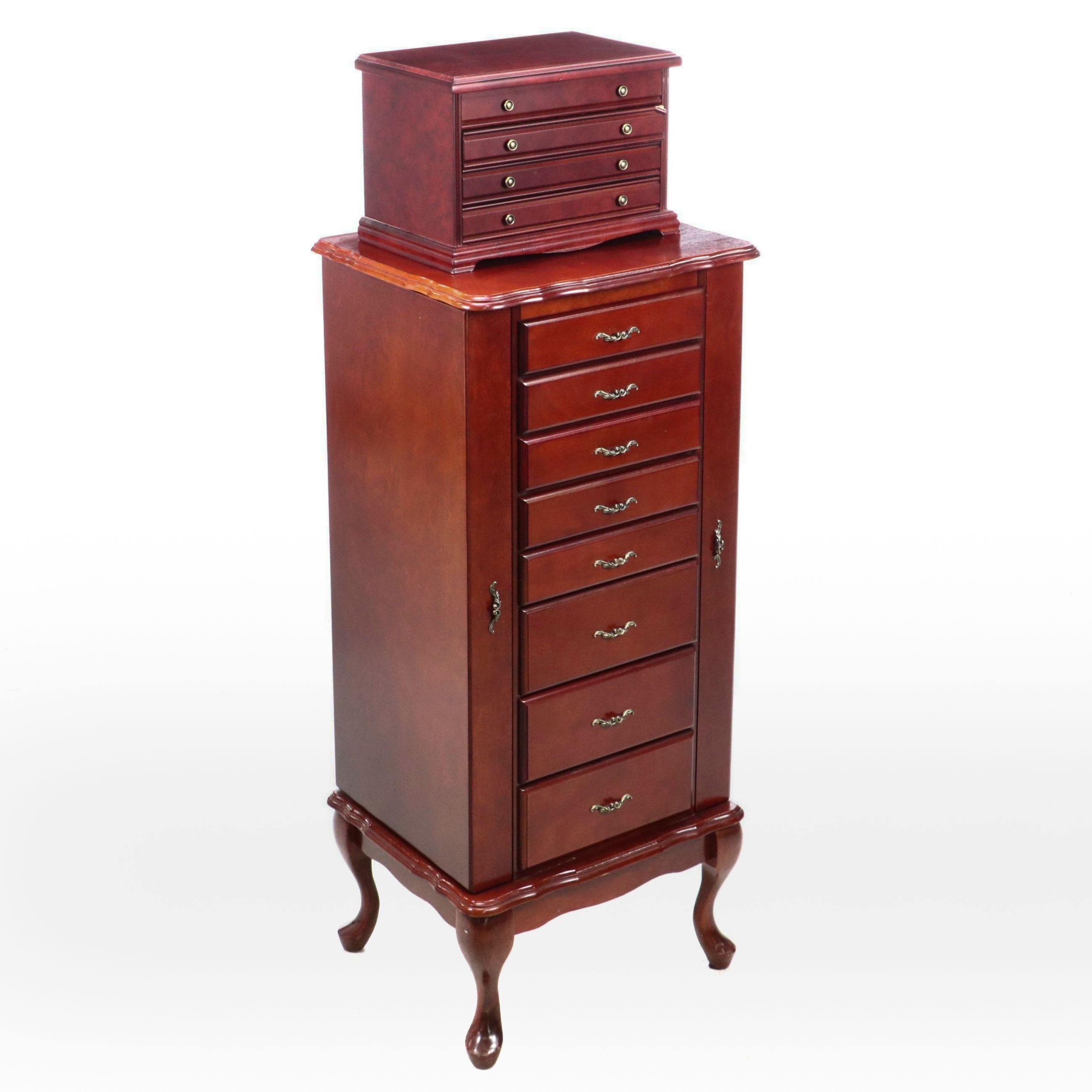 Powell Queen Anne Style Mahogany Jewelry Armoire with Jewelry Box