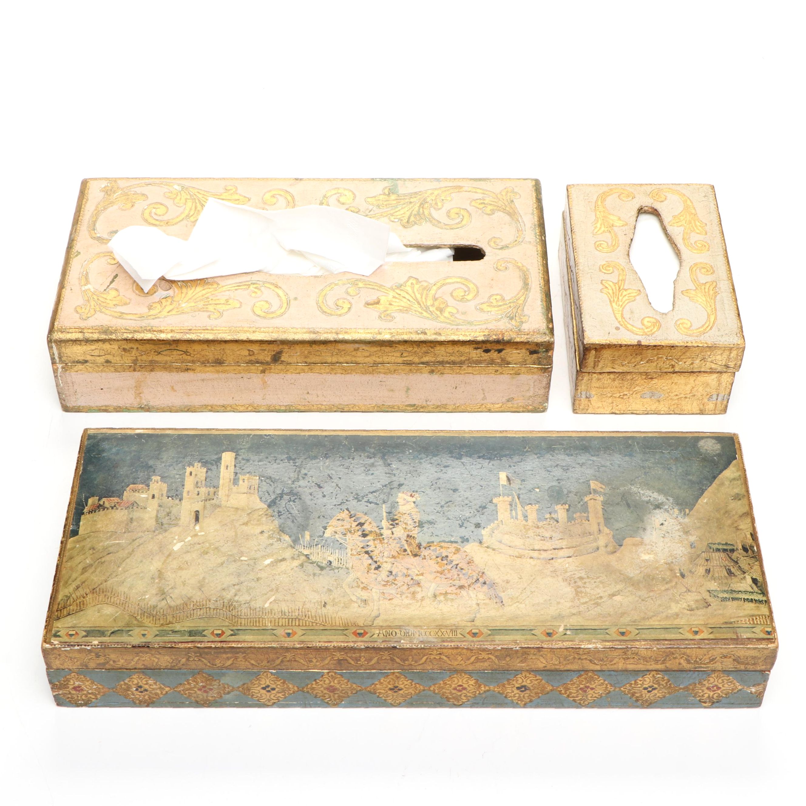 Giltwood Tissue Box Covers with Painted Wooden Box