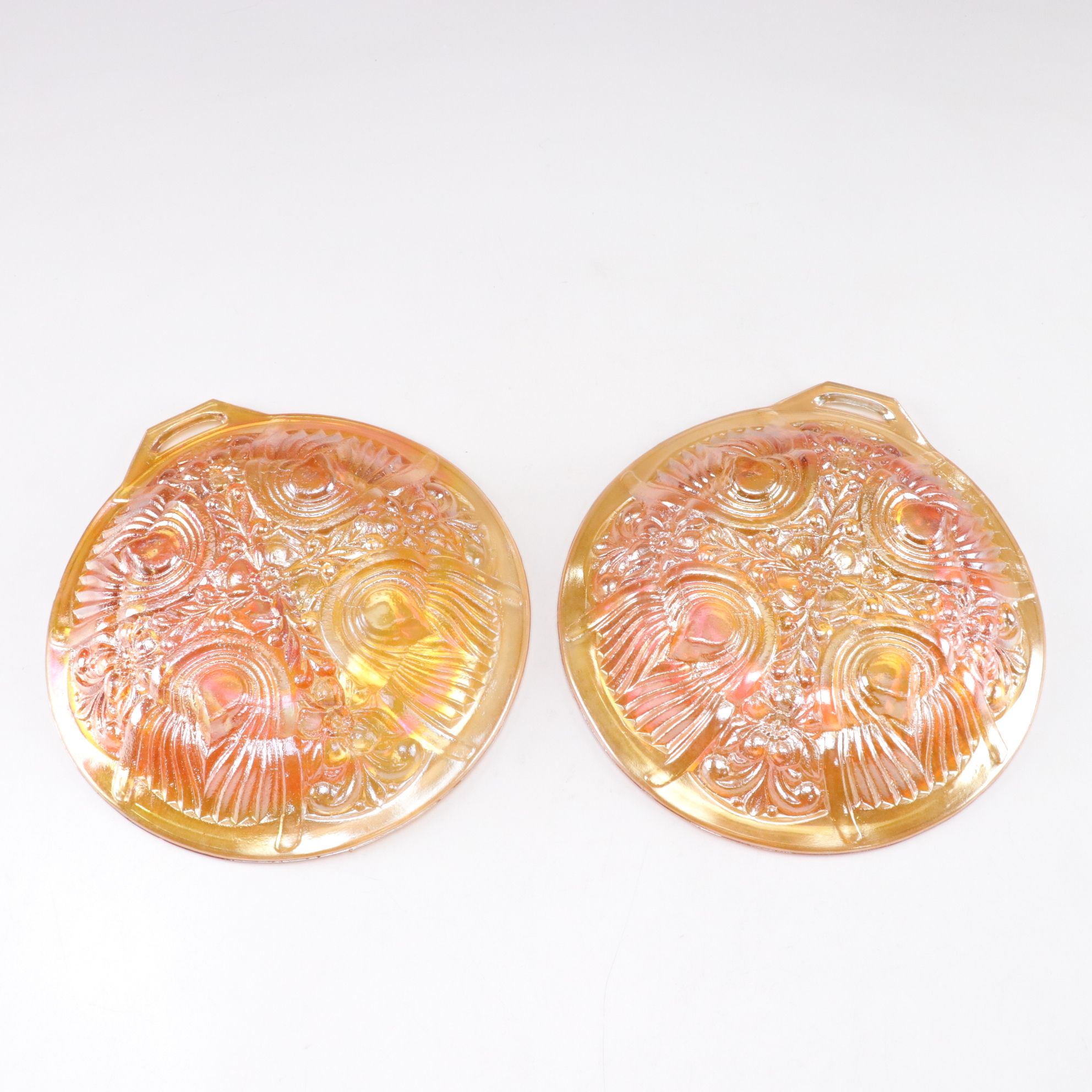 Marigold Clover Leaf and Indiana Glass "Killarney" Carnival Glass Divided Dishes