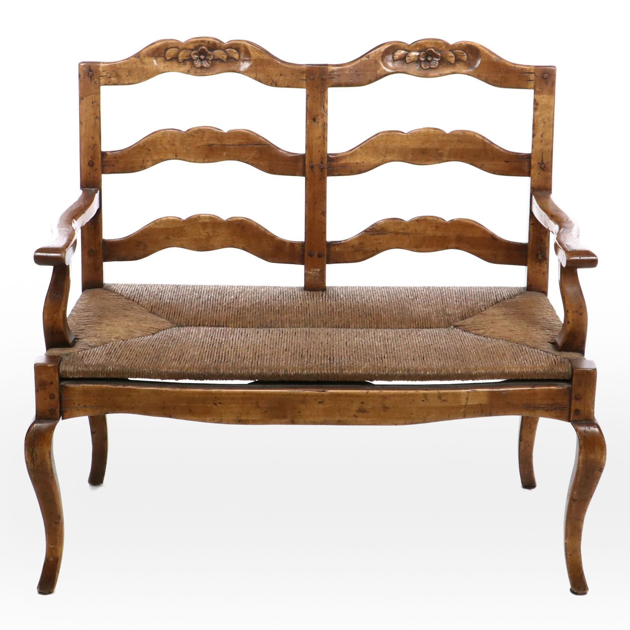 French Provincial Style Settee with Woven Rush Seat