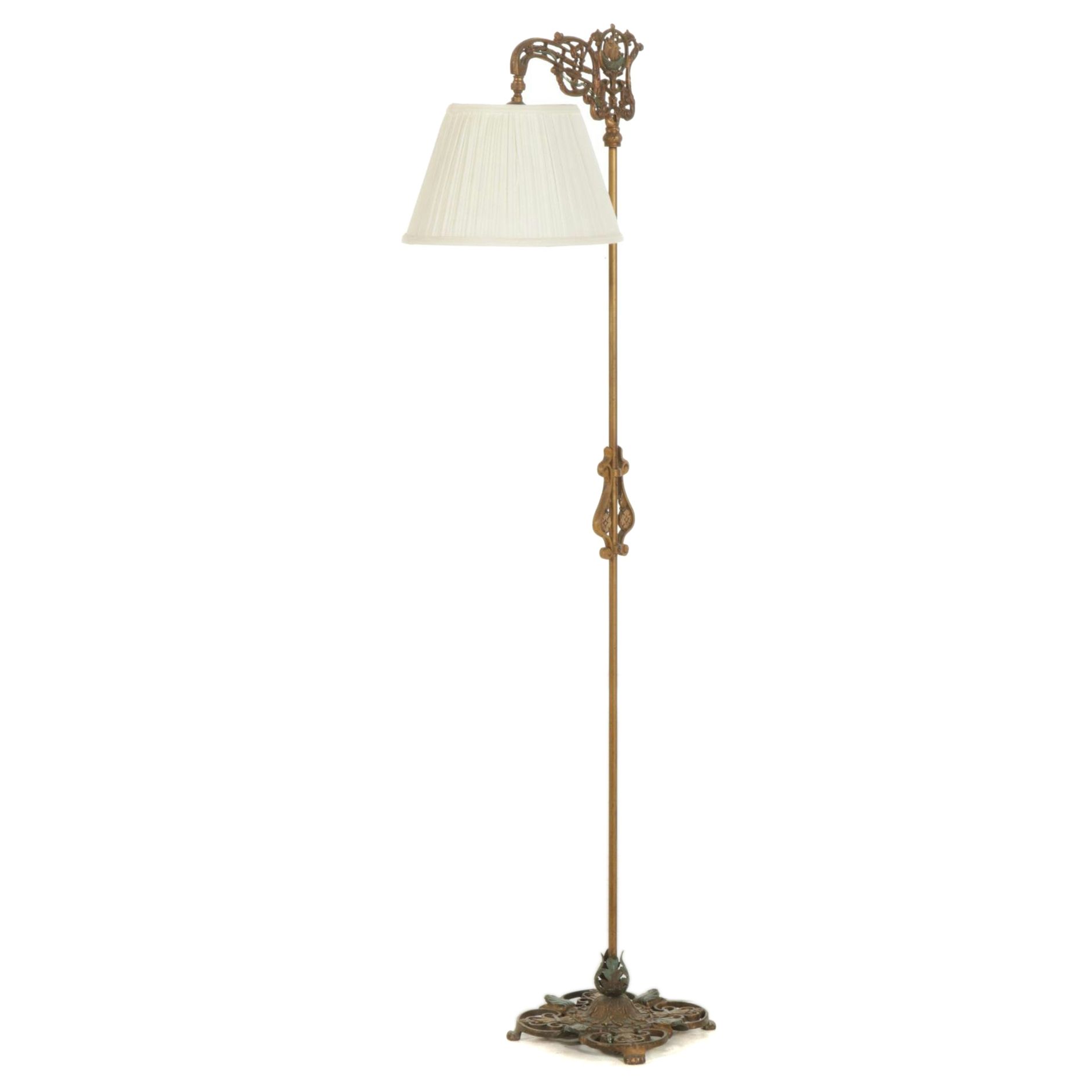Victorian Cast Metal Bridge Arm Floor Reading Lamp, Early 20th Century