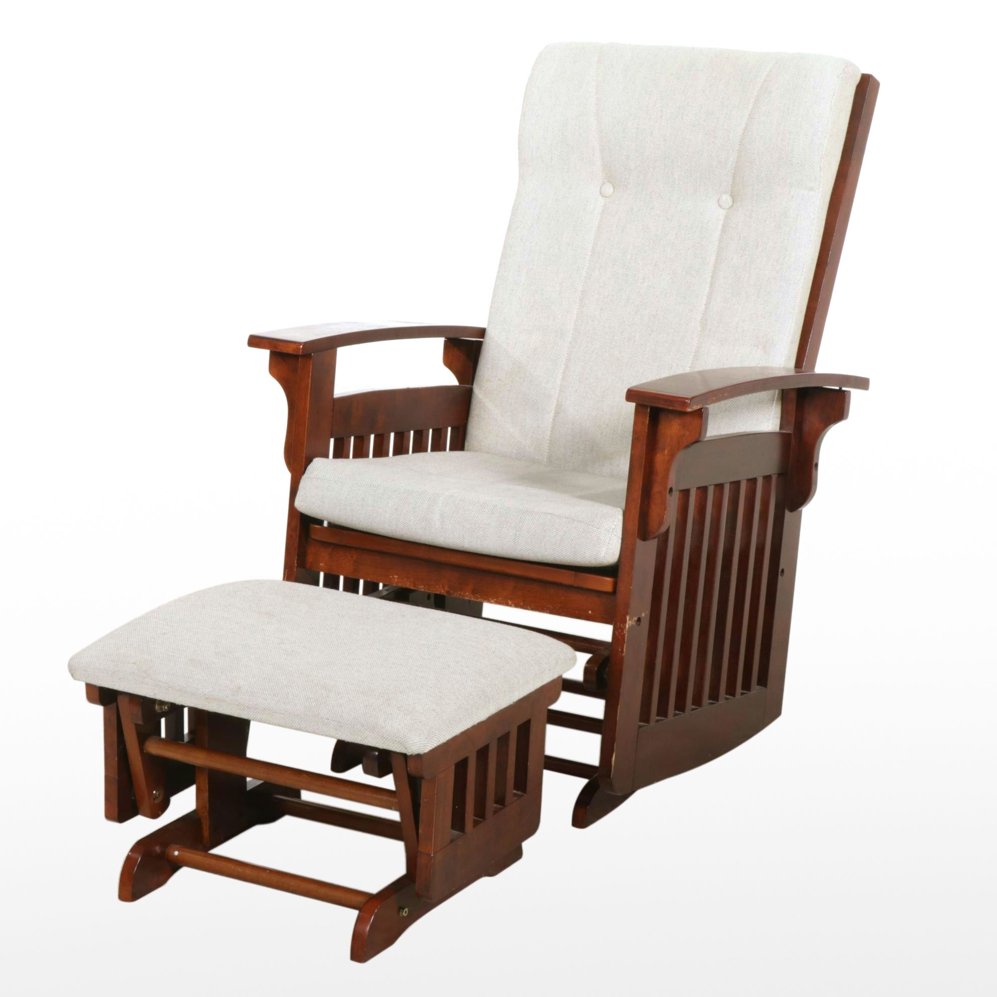 Mission Style Wood Stationary Rocker and Footstool, 21st Century