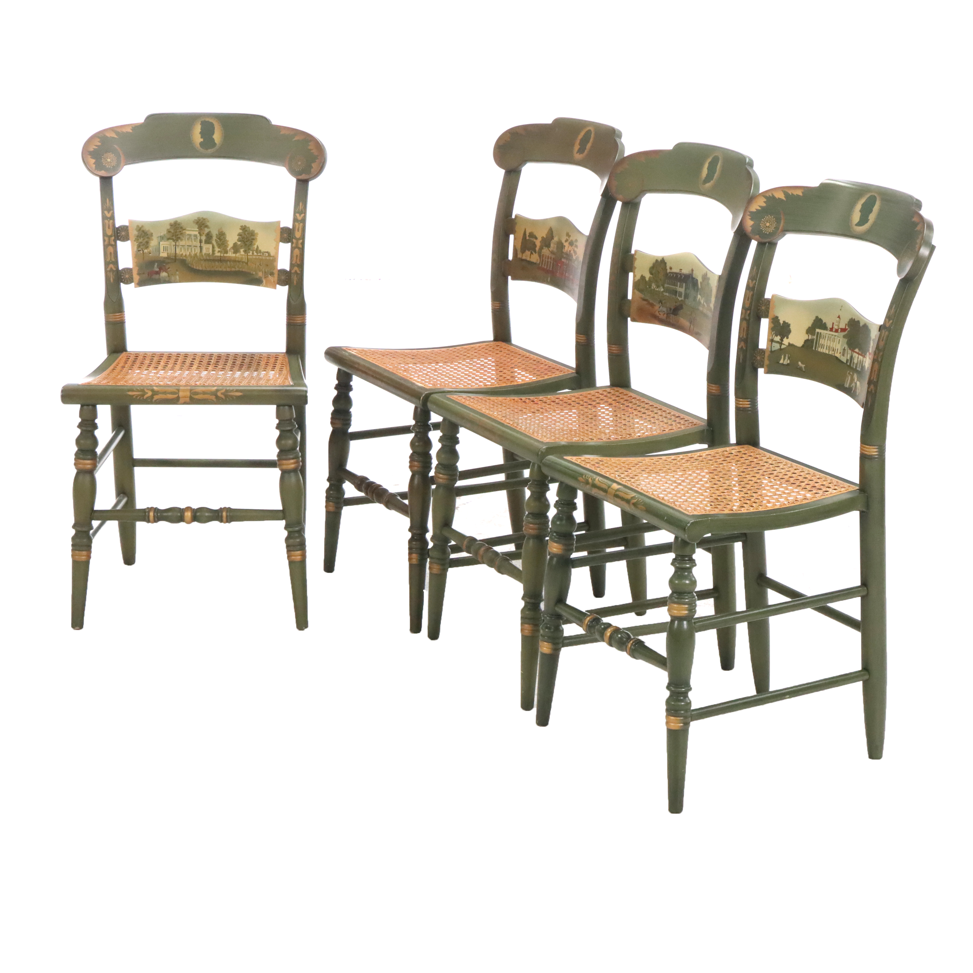 L. Hitchcock Painted Green Side Chairs Including "Jackson's Hermitage" with More