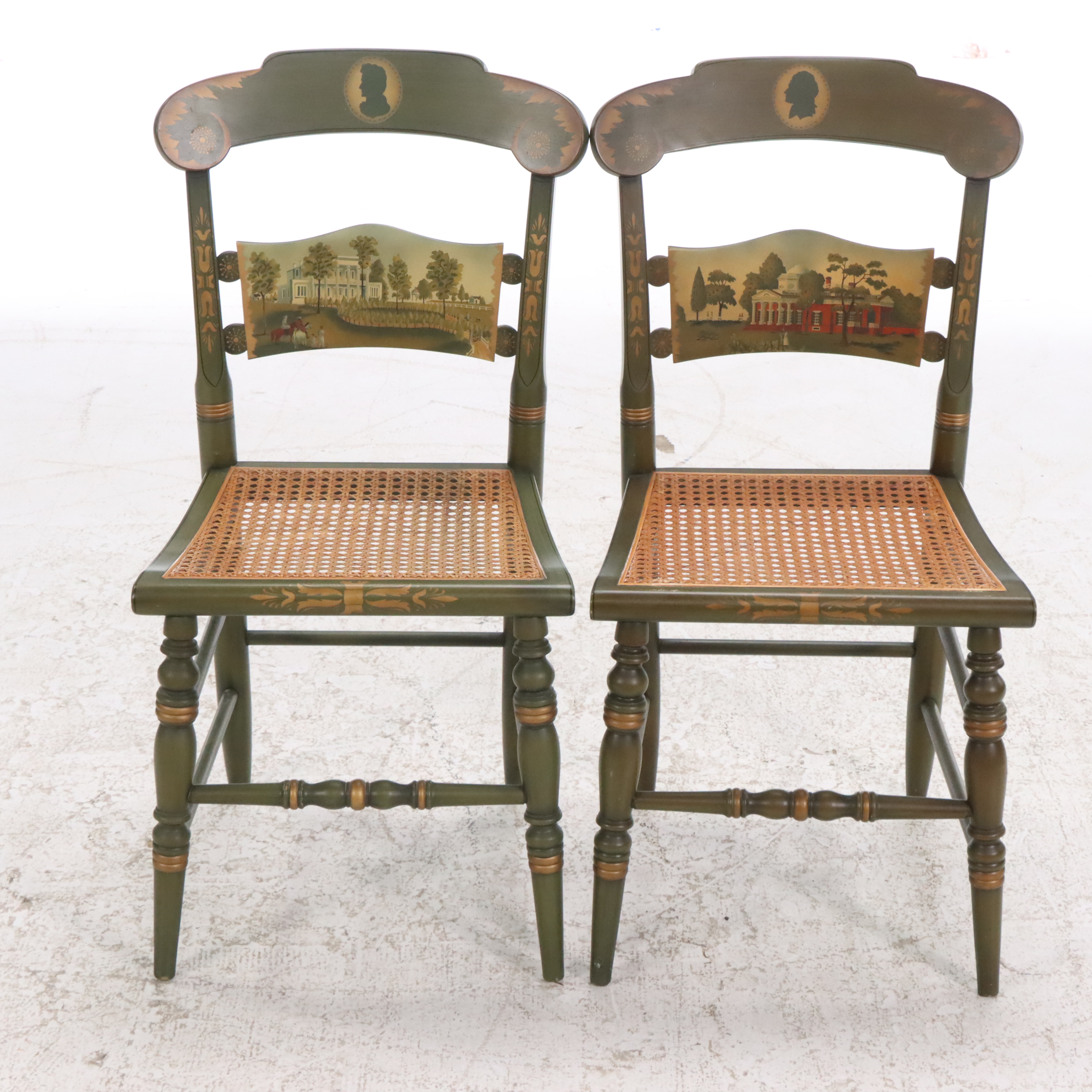 L. Hitchcock Painted Green Side Chairs Including "Jackson's Hermitage" with More