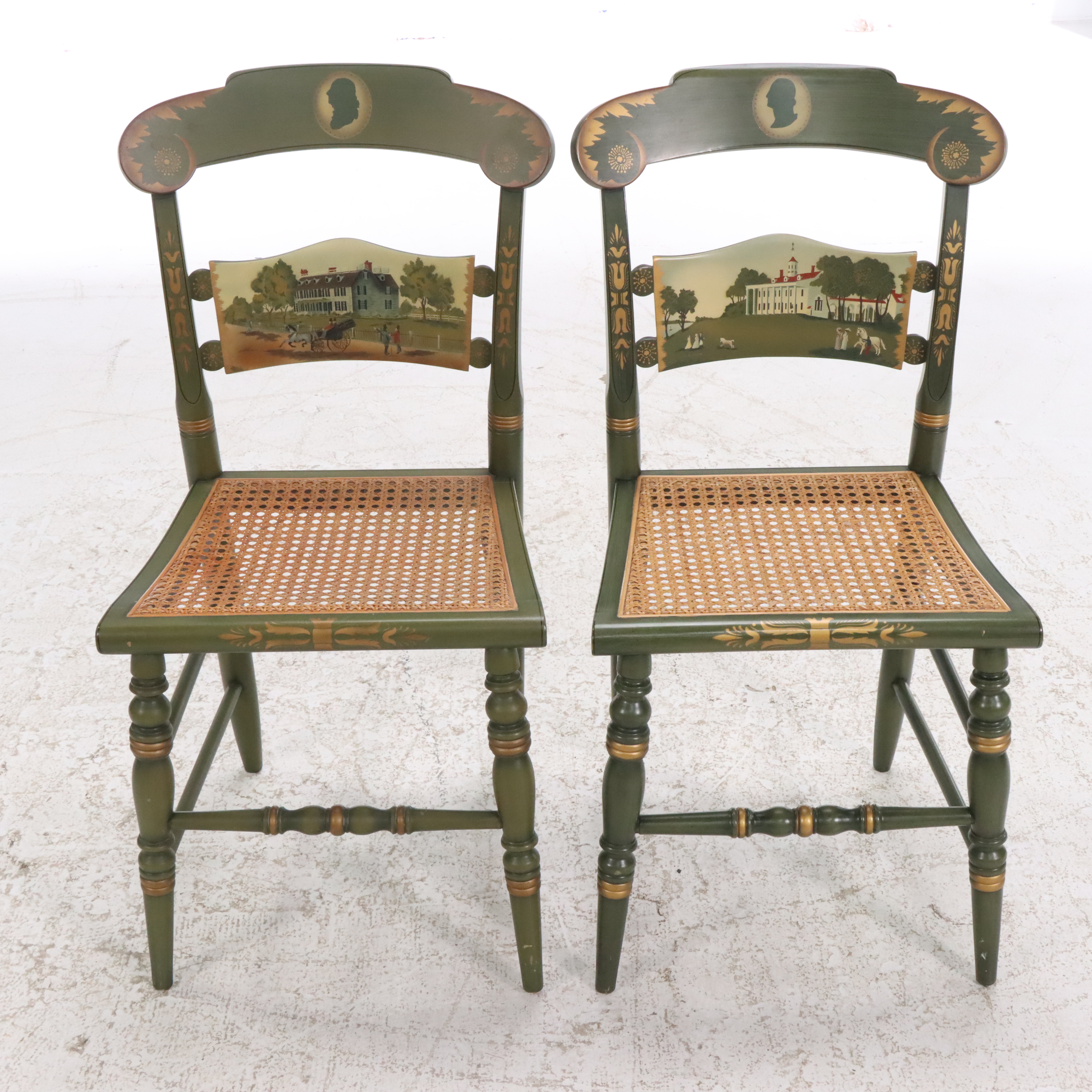L. Hitchcock Painted Green Side Chairs Including "Jackson's Hermitage" with More