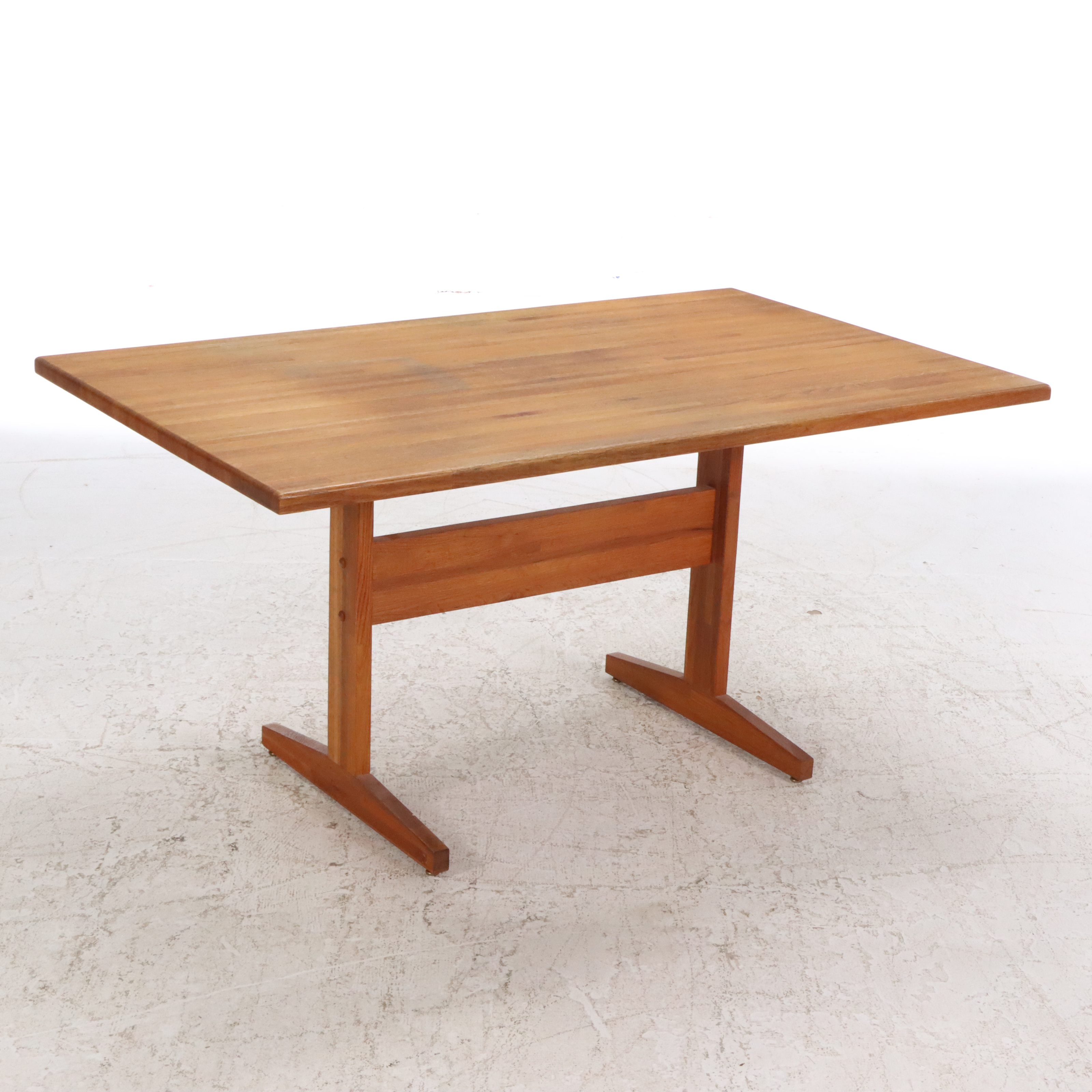 Modernist Oak Trestle Dining Table, Late 20th Century
