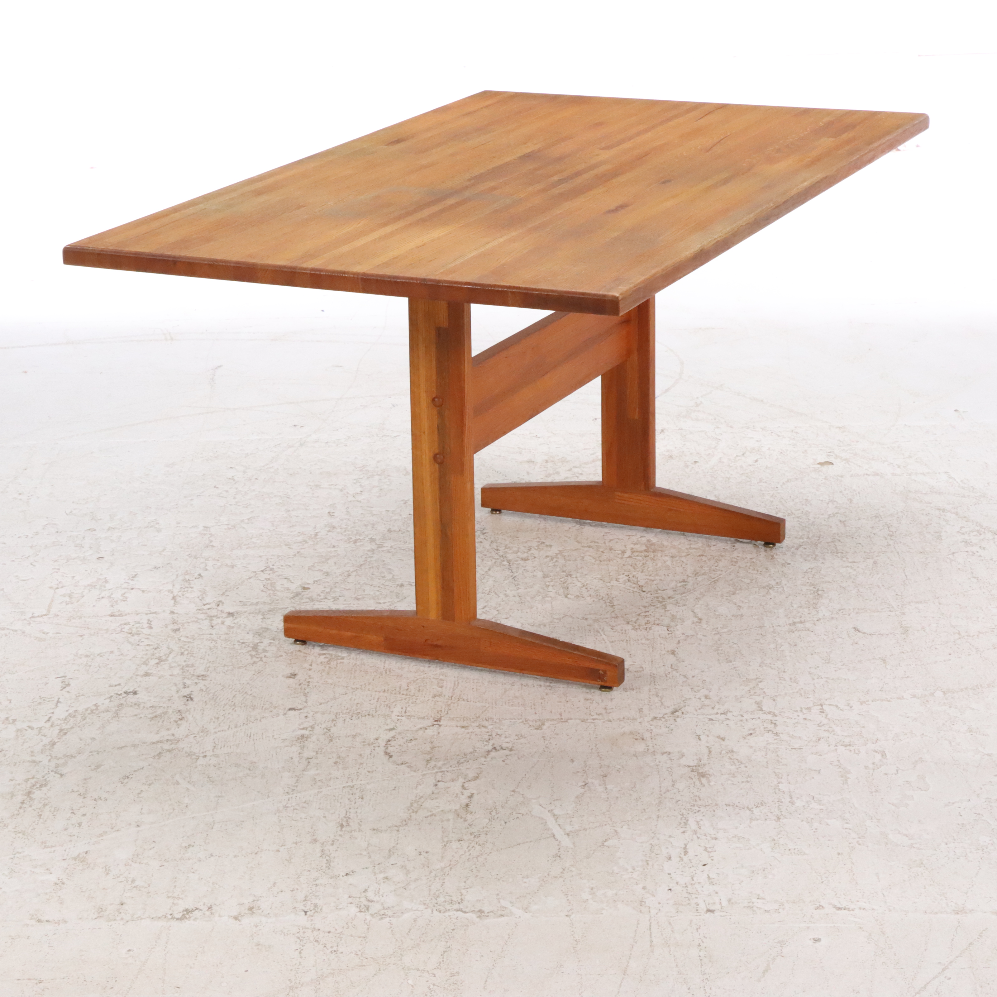 Modernist Oak Trestle Dining Table, Late 20th Century