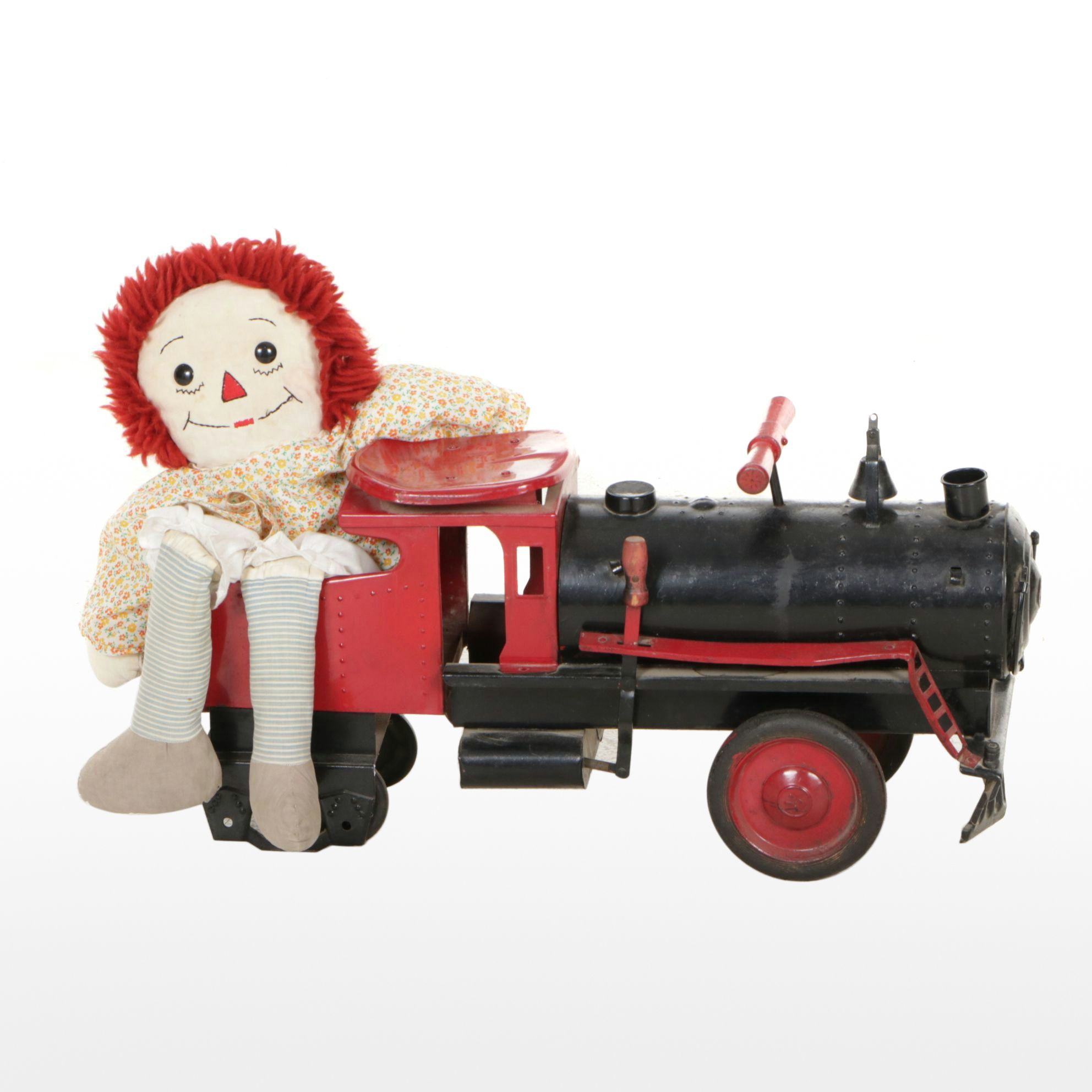 Keystone Pressed Steel Ride-Em Locomotive Train with Raggedy Ann Doll