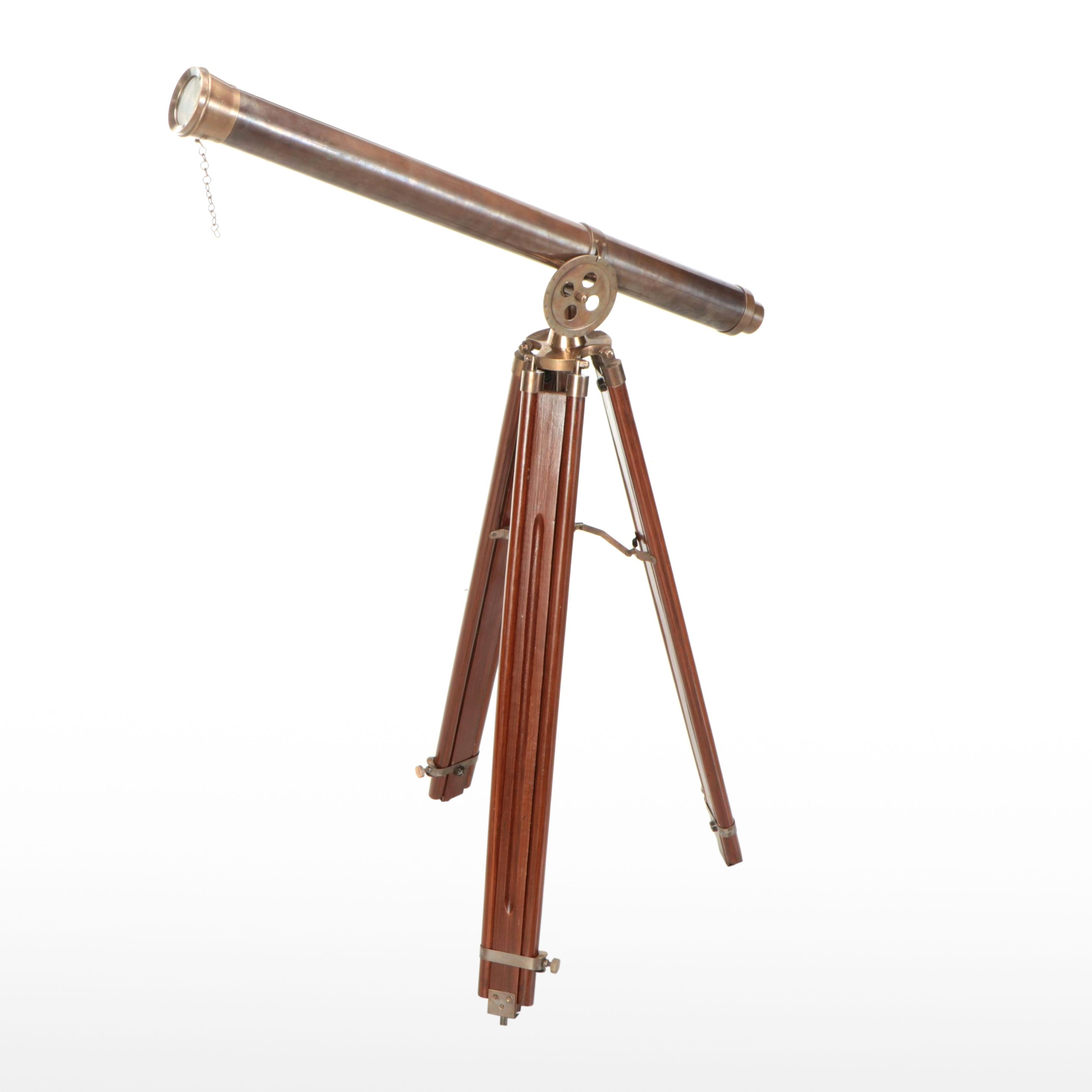 Victorian Marine Brass Telescope with Timber and Brass Adjustable Tripod