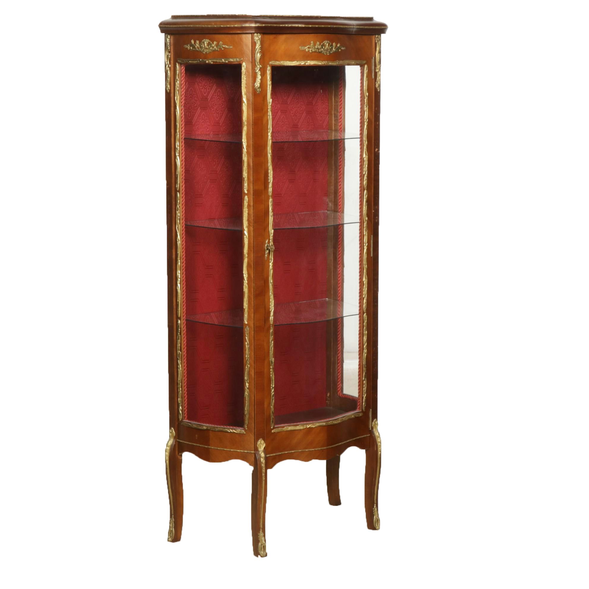 French Style Vitrine Display Cabinet with Brass Ornaments, Late 20th Century