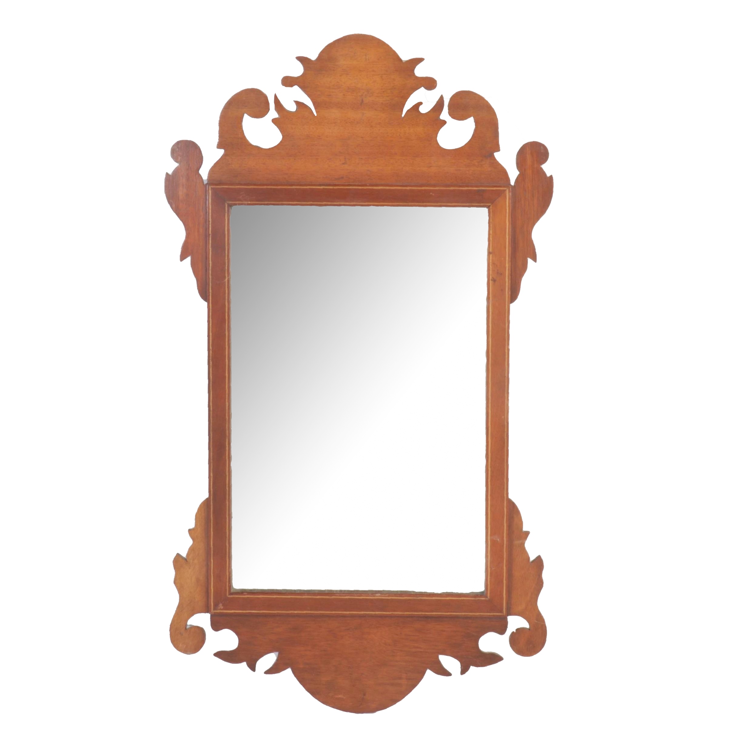 American Chippendale Style Mahogany and String Inlay Looking Glass