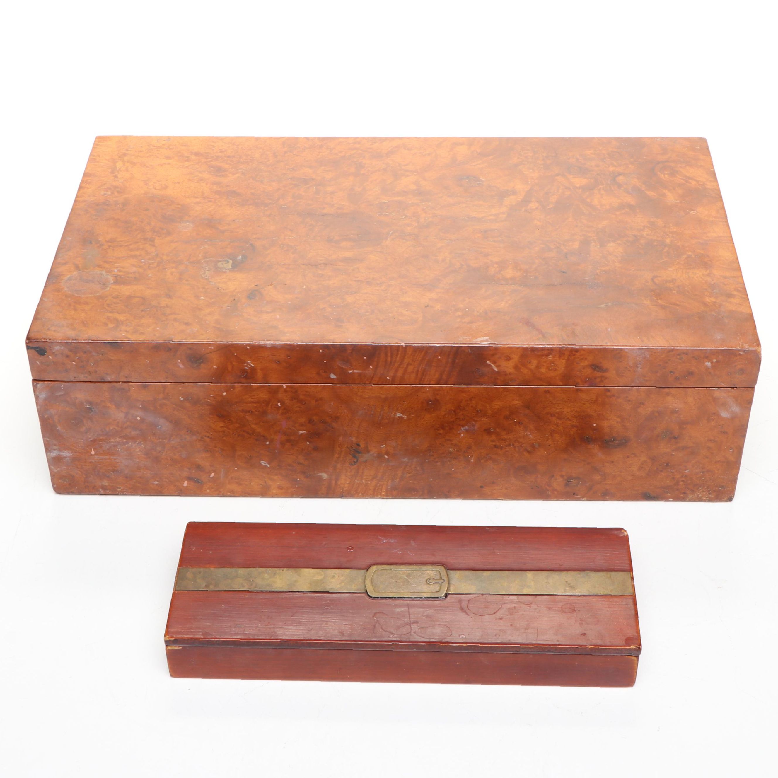 Burl Wood and Other Wooden Box, Early to Mid-20th Century