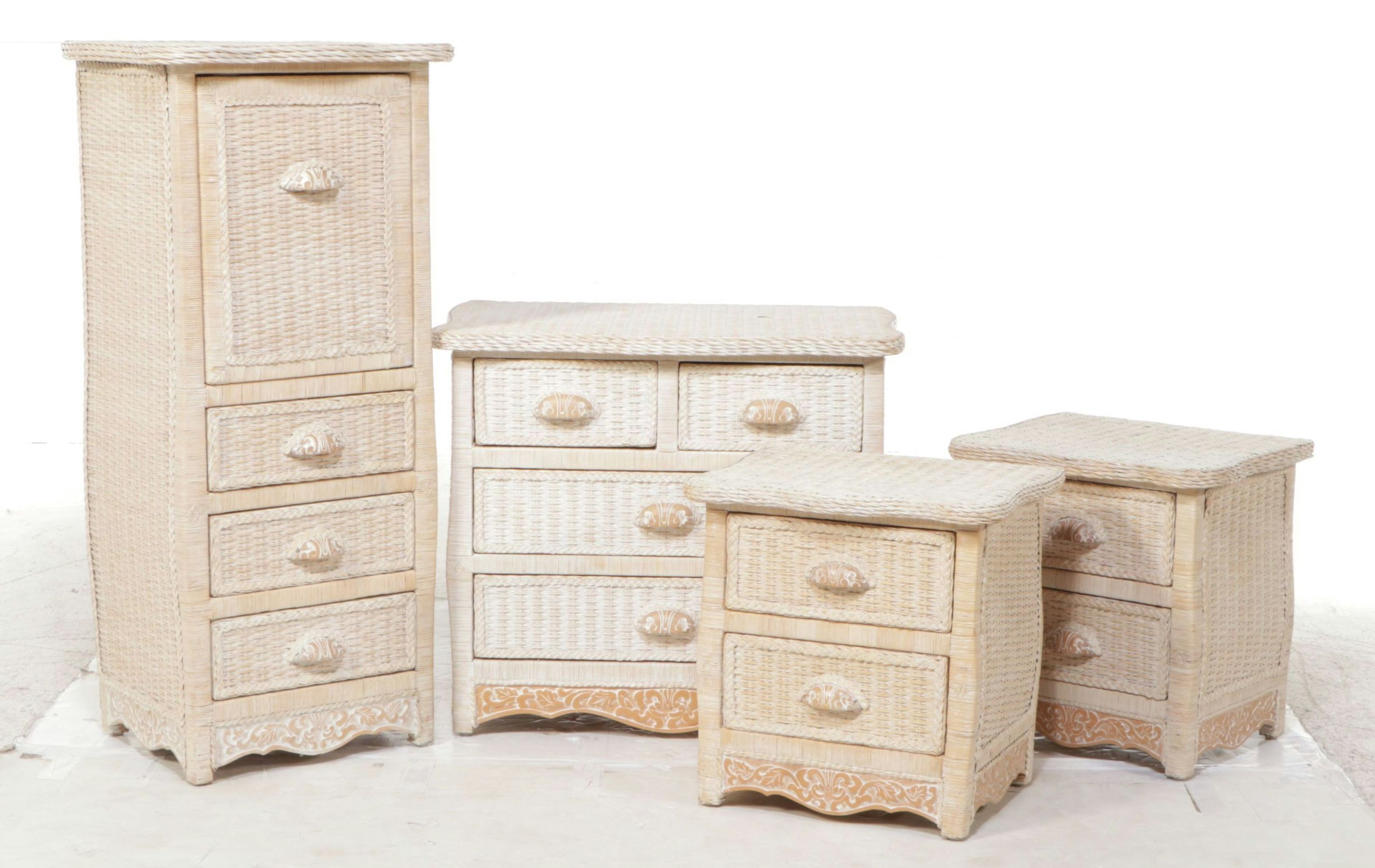 Pier 1 "Jamaica Collection" Painted Wicker Nightstand and Chests