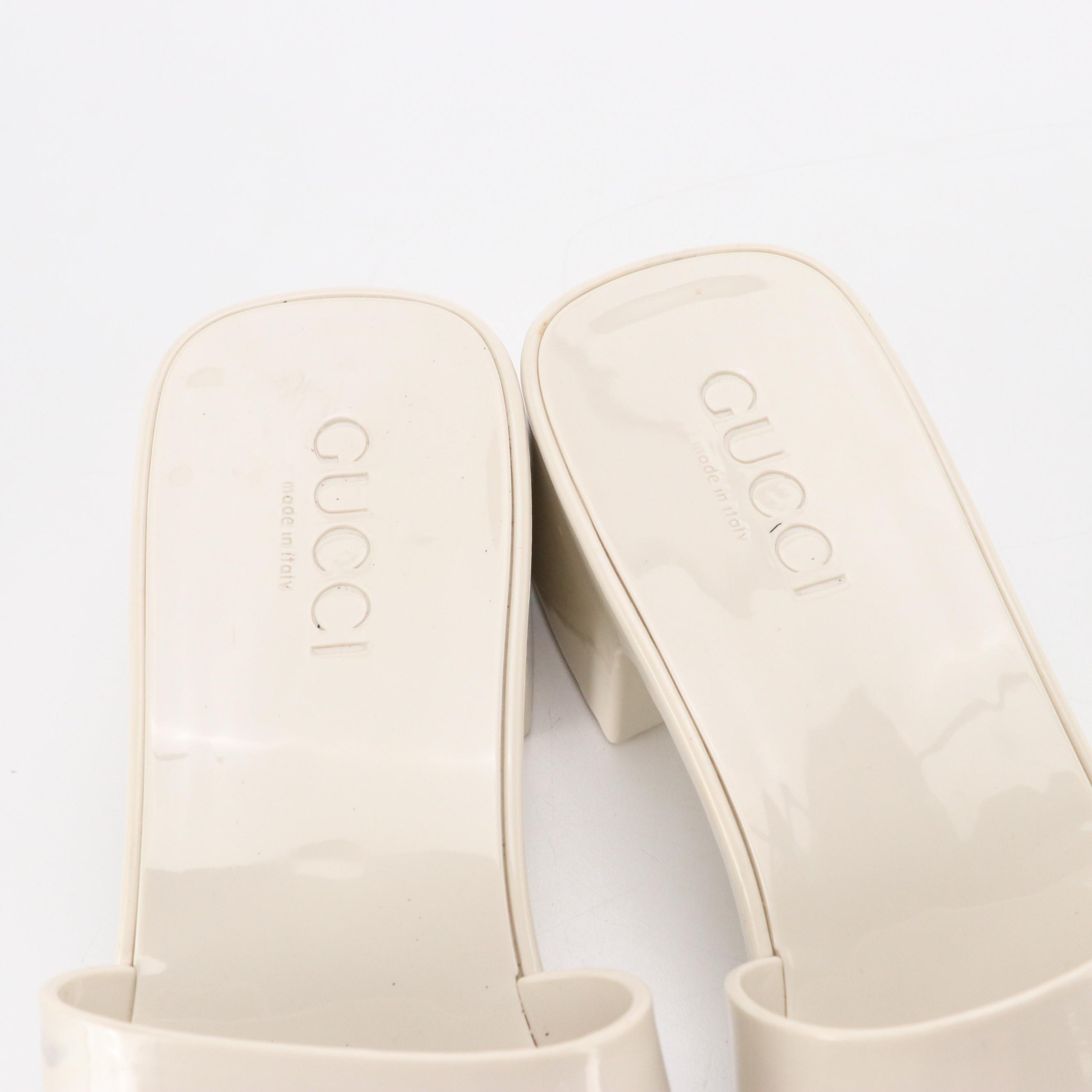 Gucci Logo Platform Slide Sandals in Porcelain Rubber