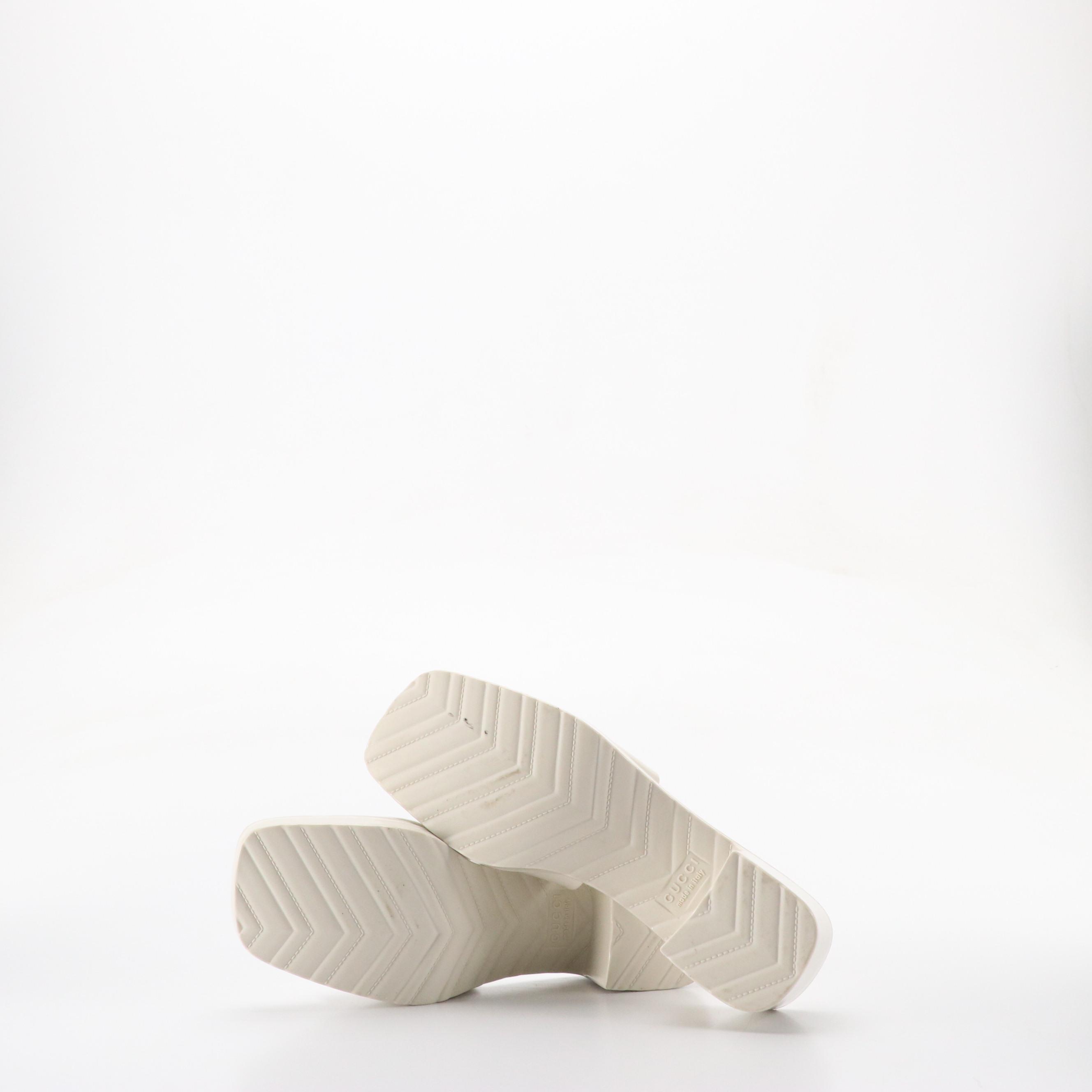Gucci Logo Platform Slide Sandals in Porcelain Rubber