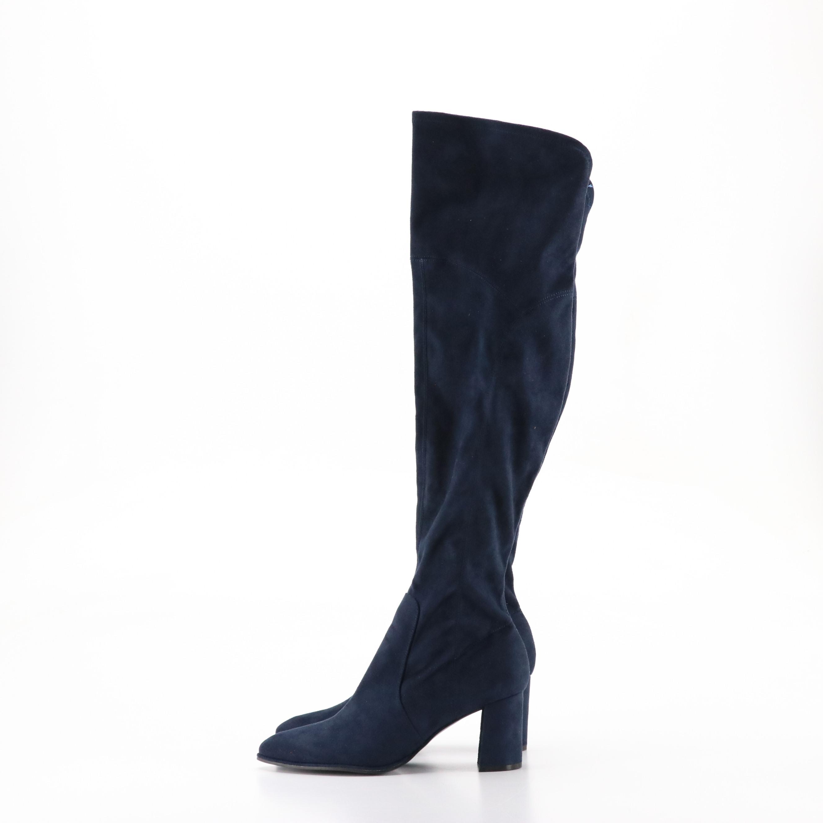 Marc Fisher Luley Over-The-Knee Block Heel Boots in Dark Blue Faux-Suede