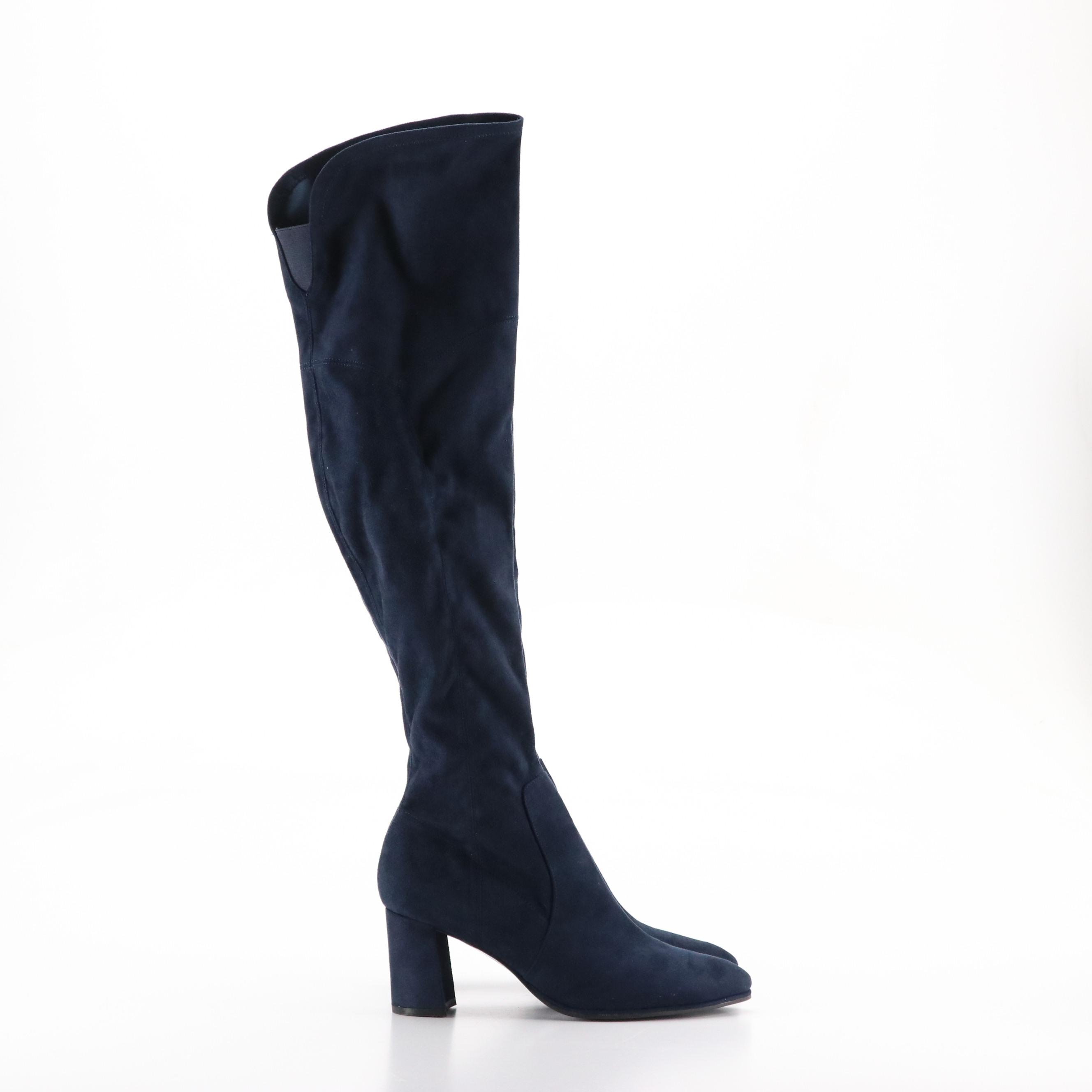 Marc Fisher Luley Over-The-Knee Block Heel Boots in Dark Blue Faux-Suede