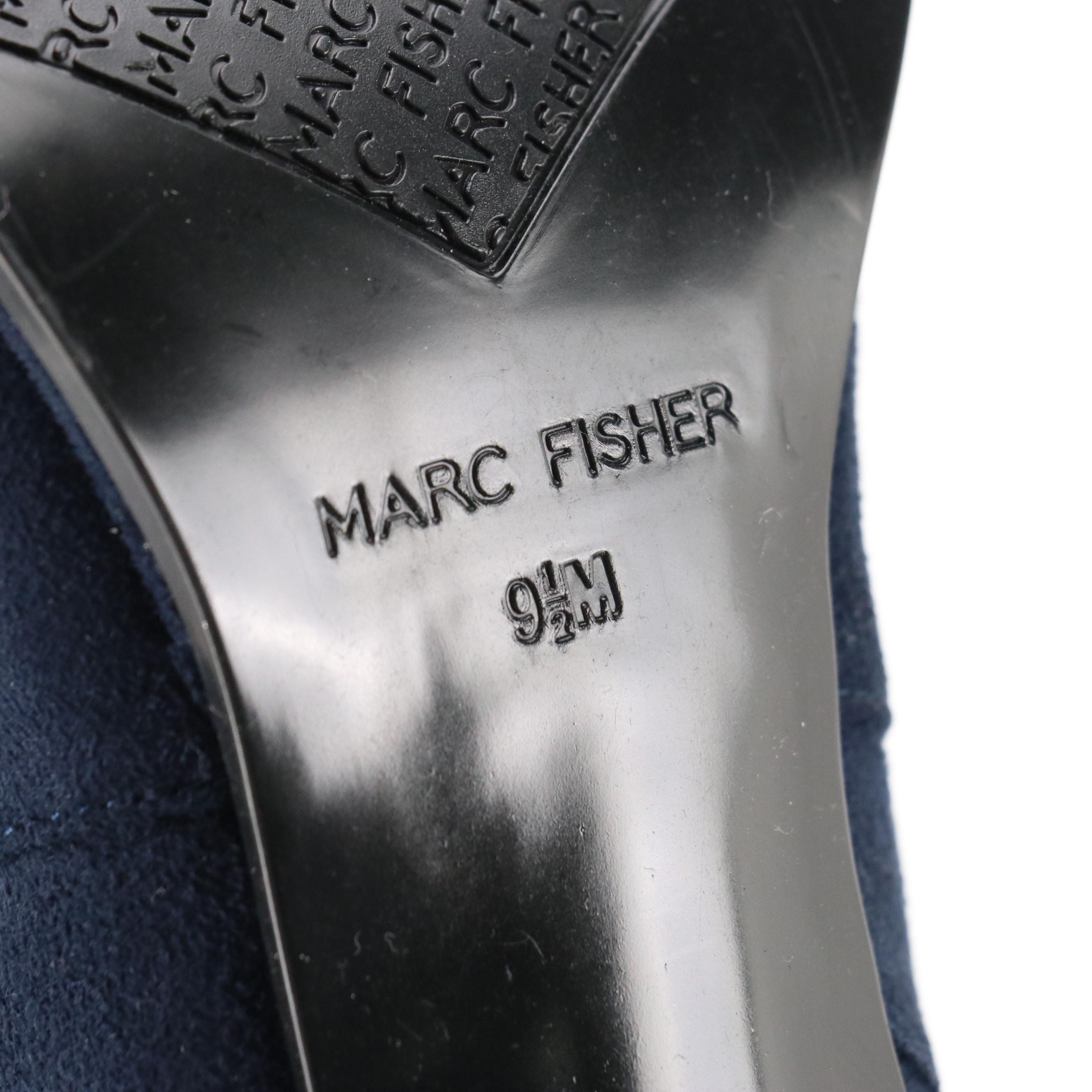 Marc Fisher Luley Over-The-Knee Block Heel Boots in Dark Blue Faux-Suede