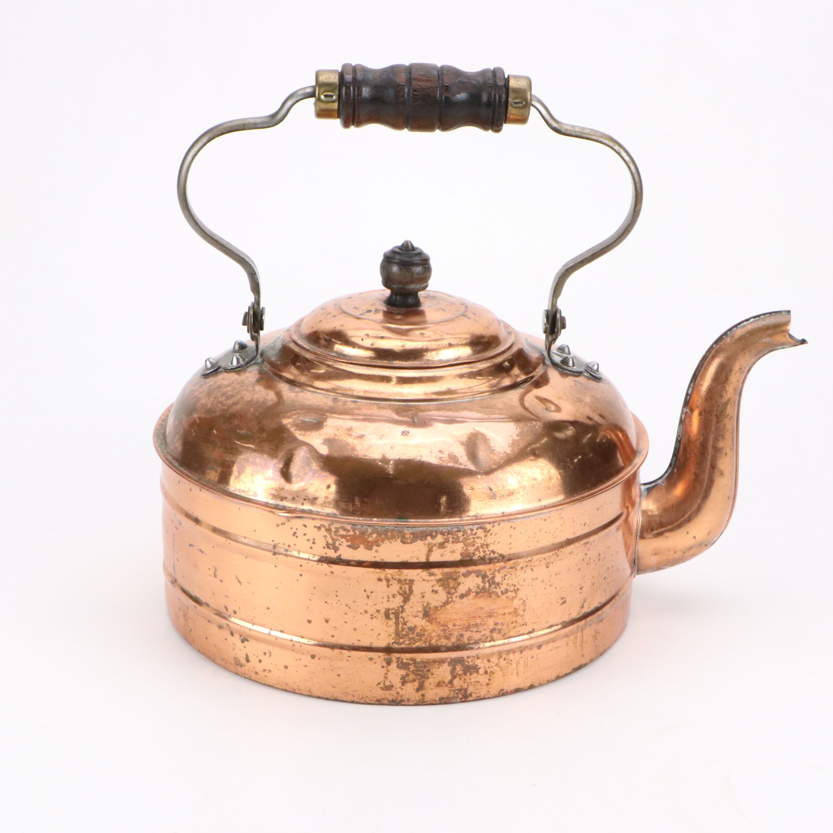 Wood Handled Copper Tea Kettle, Early 20th Century