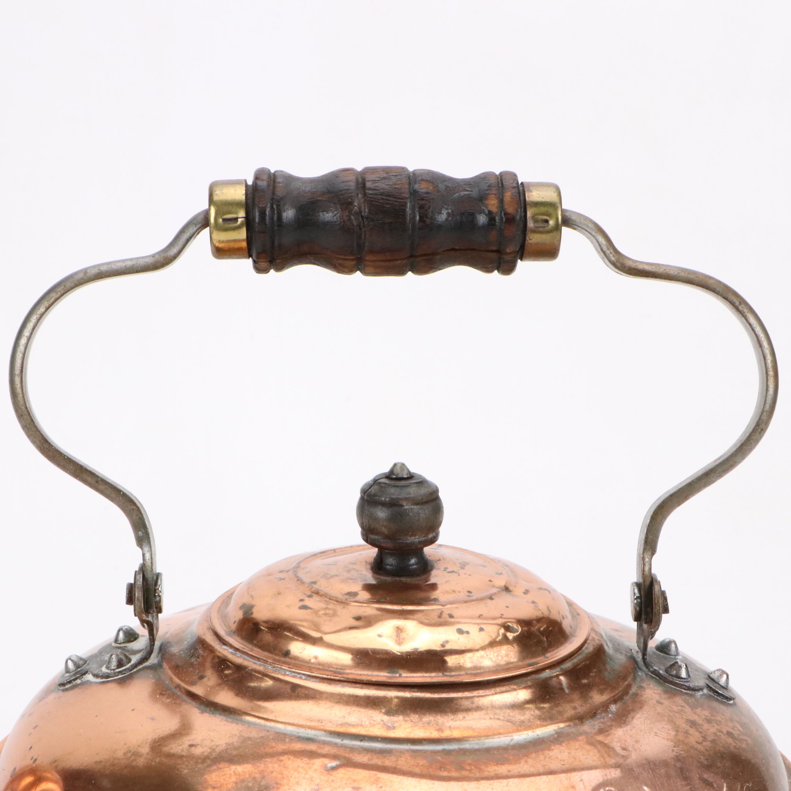 Wood Handled Copper Tea Kettle, Early 20th Century