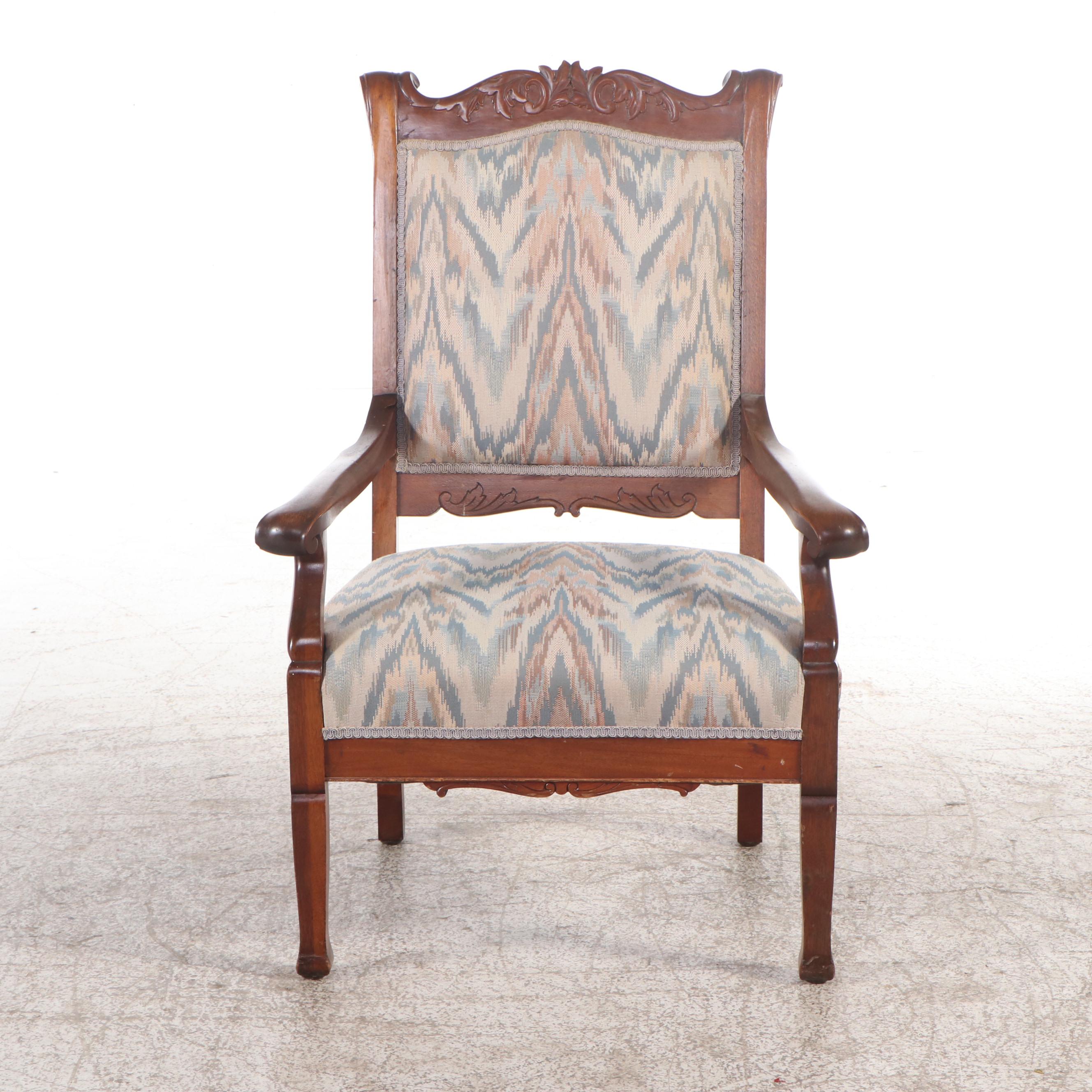 Eastlake Style Walnut Armchair with Footstool