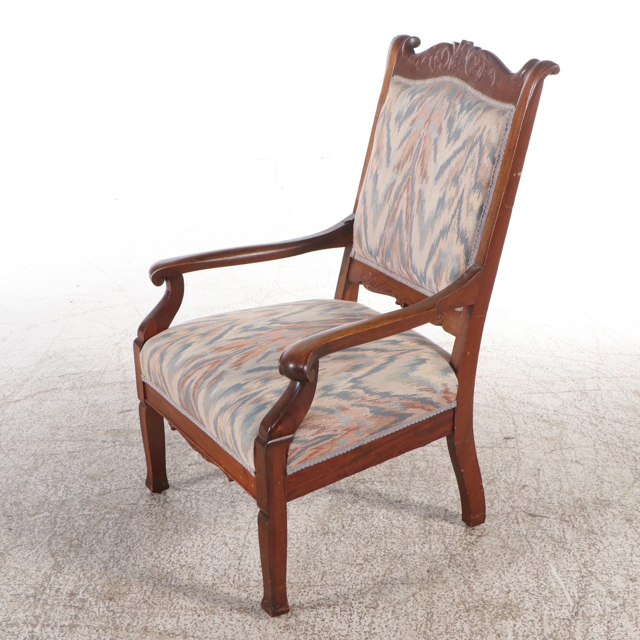 Eastlake Style Walnut Armchair with Footstool