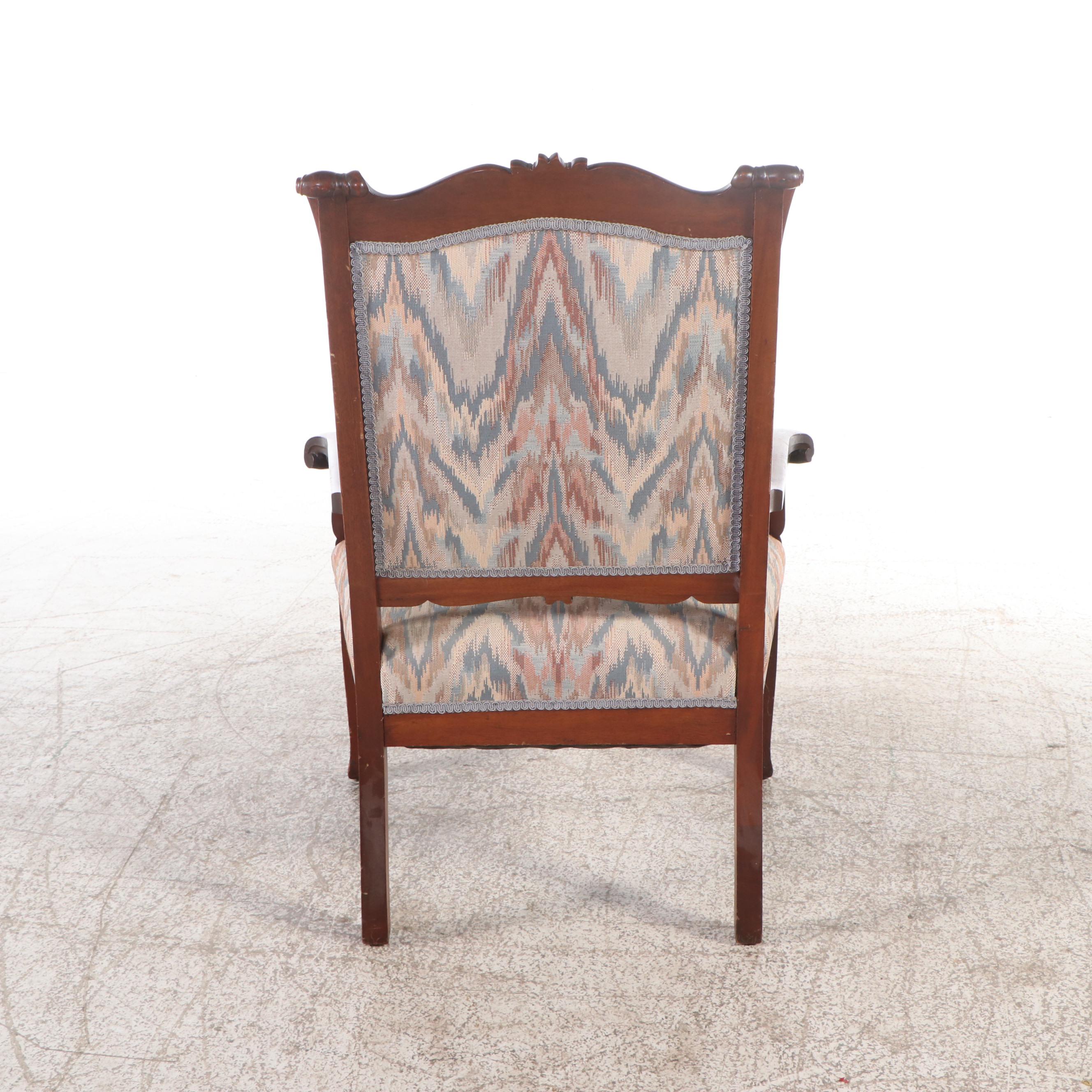 Eastlake Style Walnut Armchair with Footstool