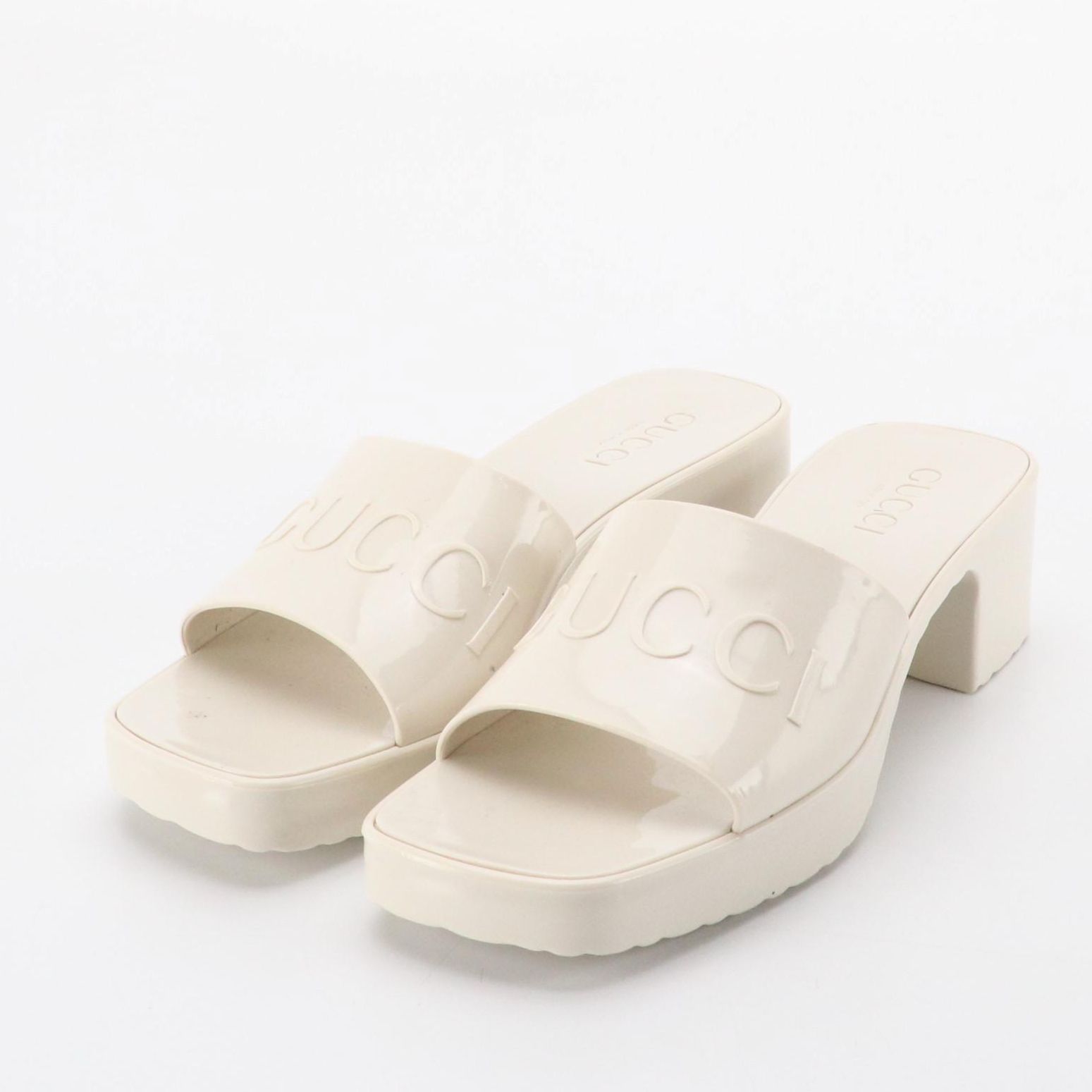 Gucci Logo Platform Slide Sandals in Porcelain Rubber
