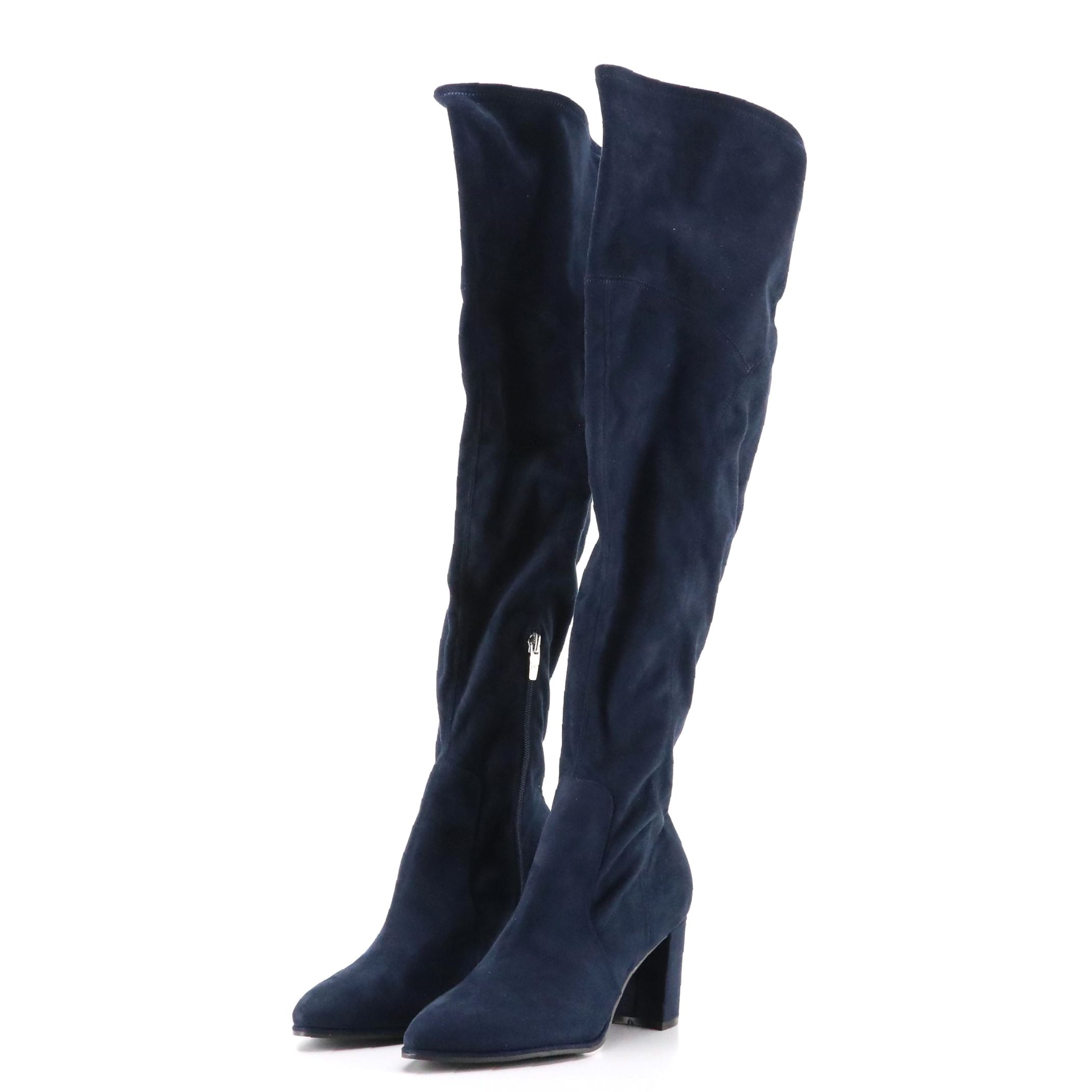 Marc Fisher Luley Over-The-Knee Block Heel Boots in Dark Blue Faux-Suede