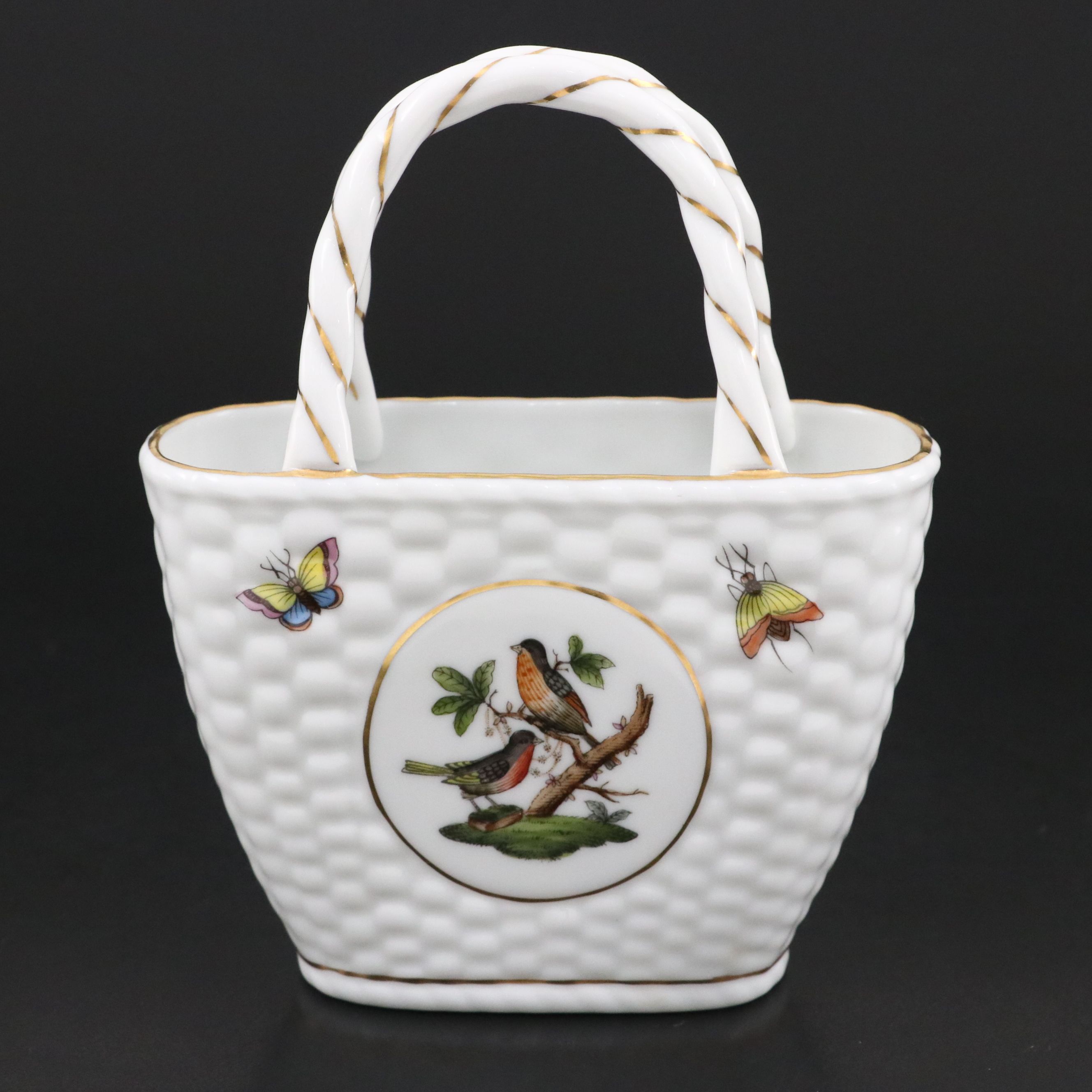 Herend "Rothschild Bird" Small Porcelain Basket, 1996
