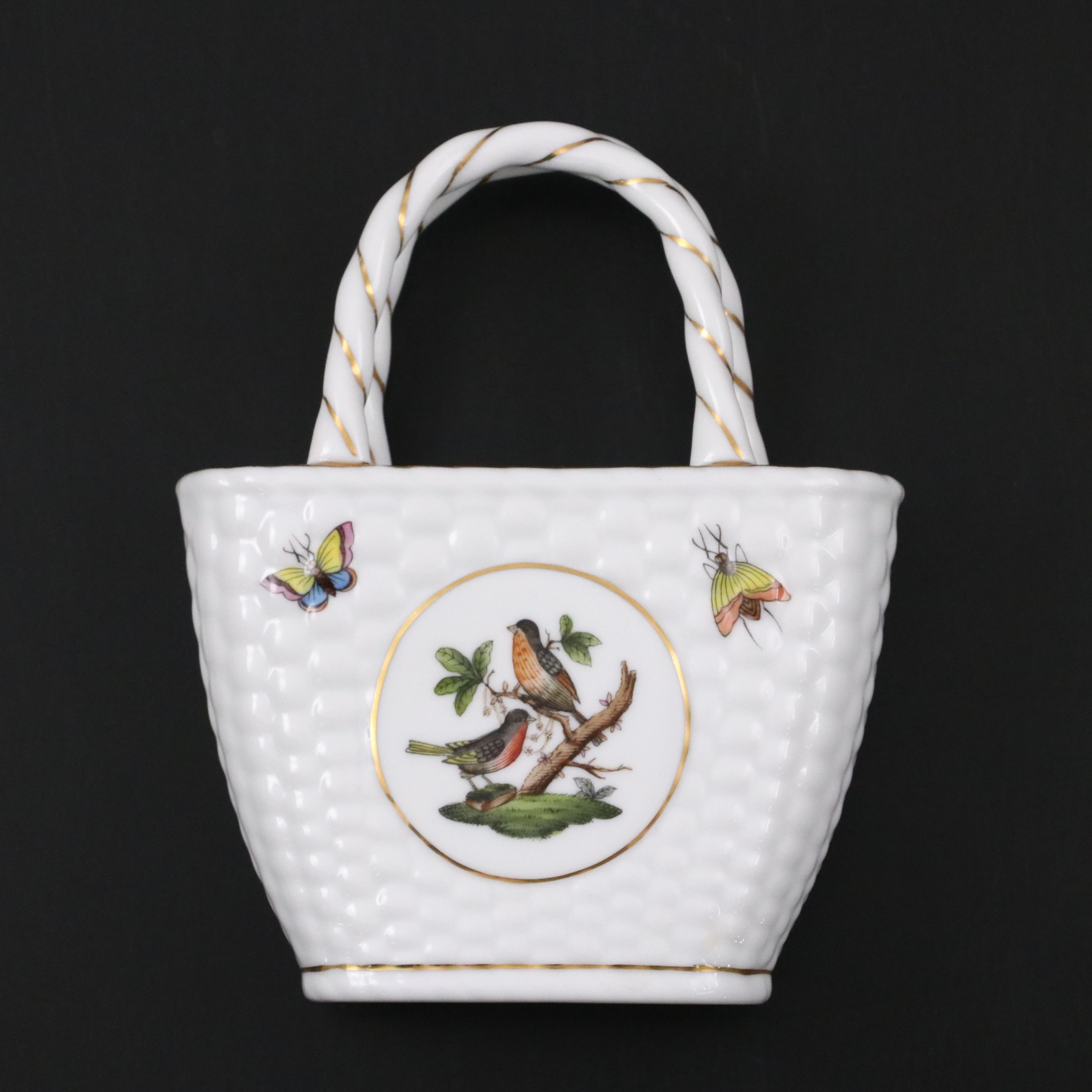 Herend "Rothschild Bird" Small Porcelain Basket, 1996