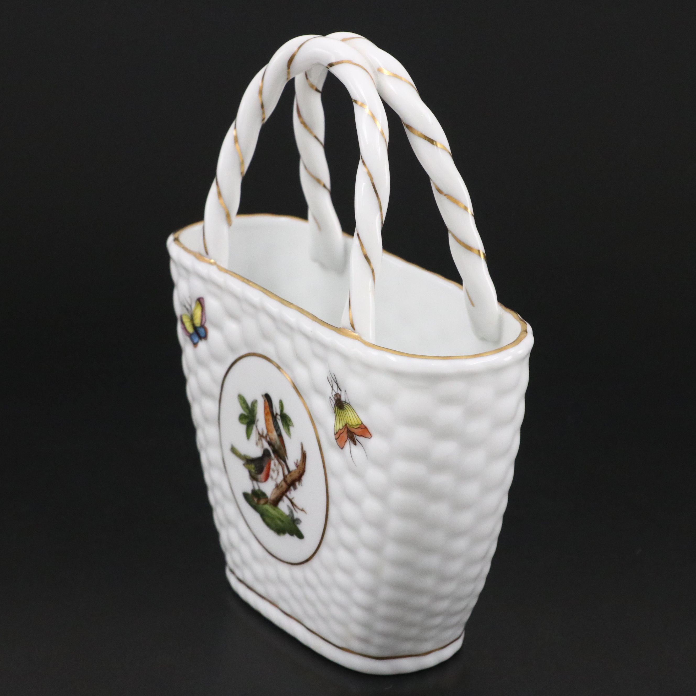 Herend "Rothschild Bird" Small Porcelain Basket, 1996