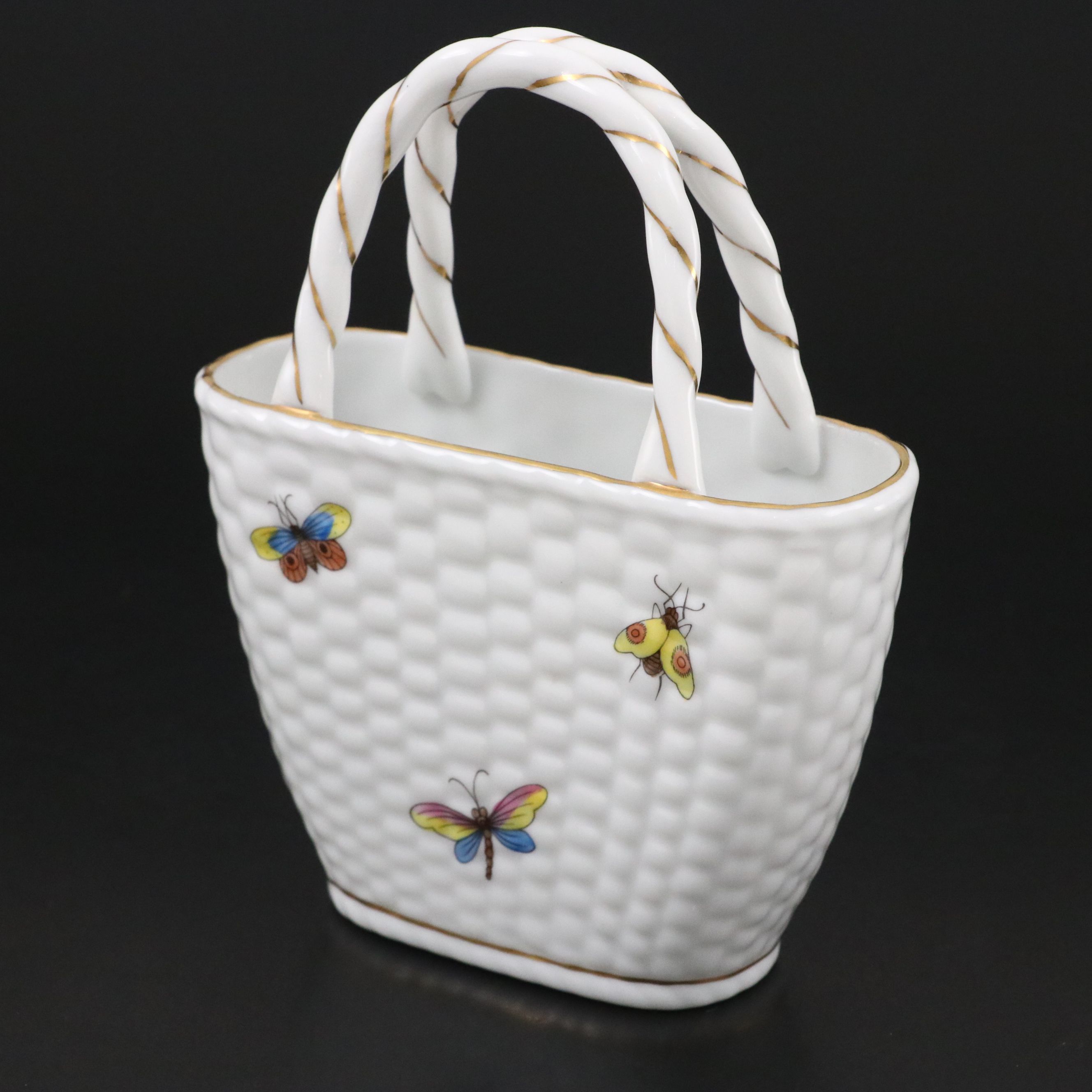 Herend "Rothschild Bird" Small Porcelain Basket, 1996