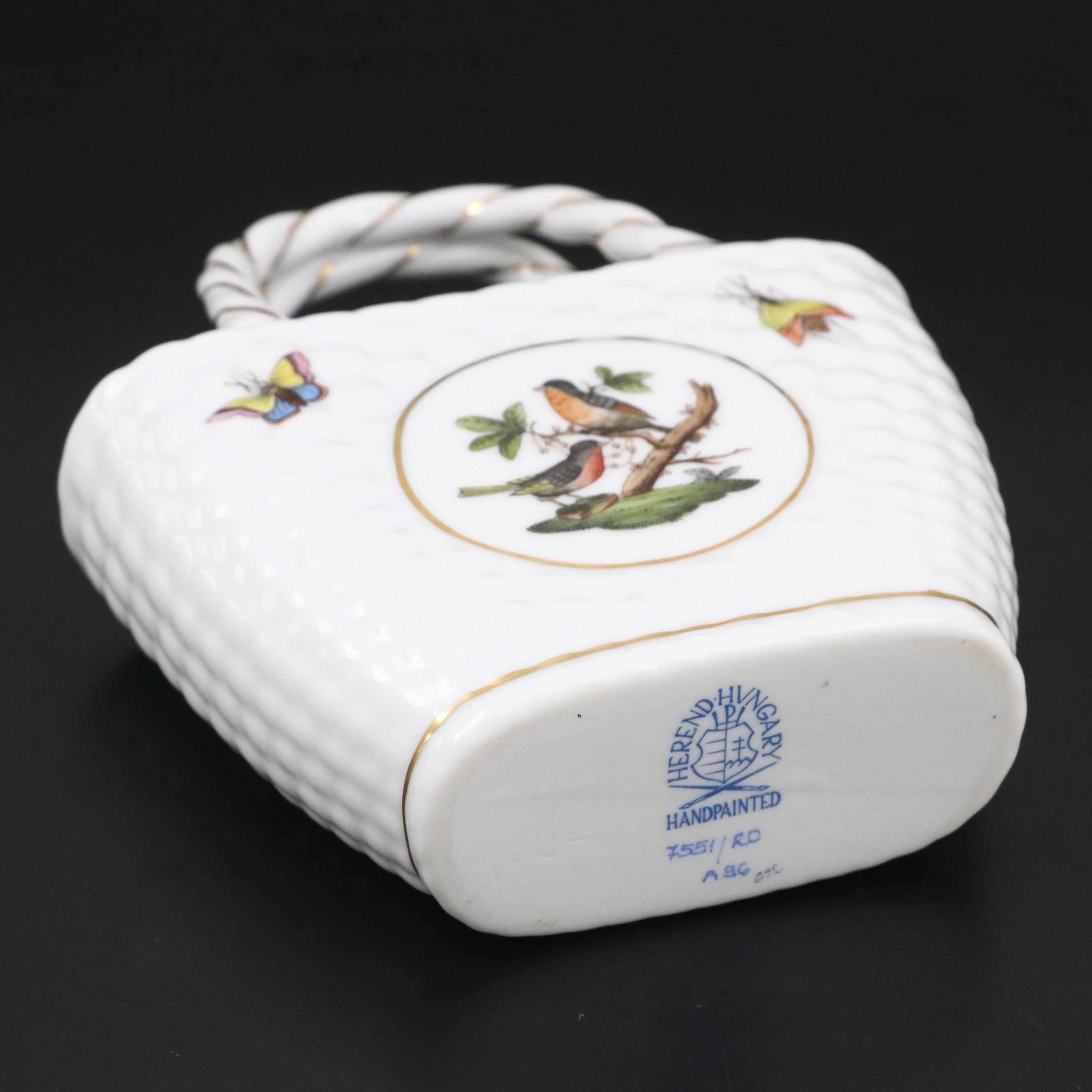Herend "Rothschild Bird" Small Porcelain Basket, 1996