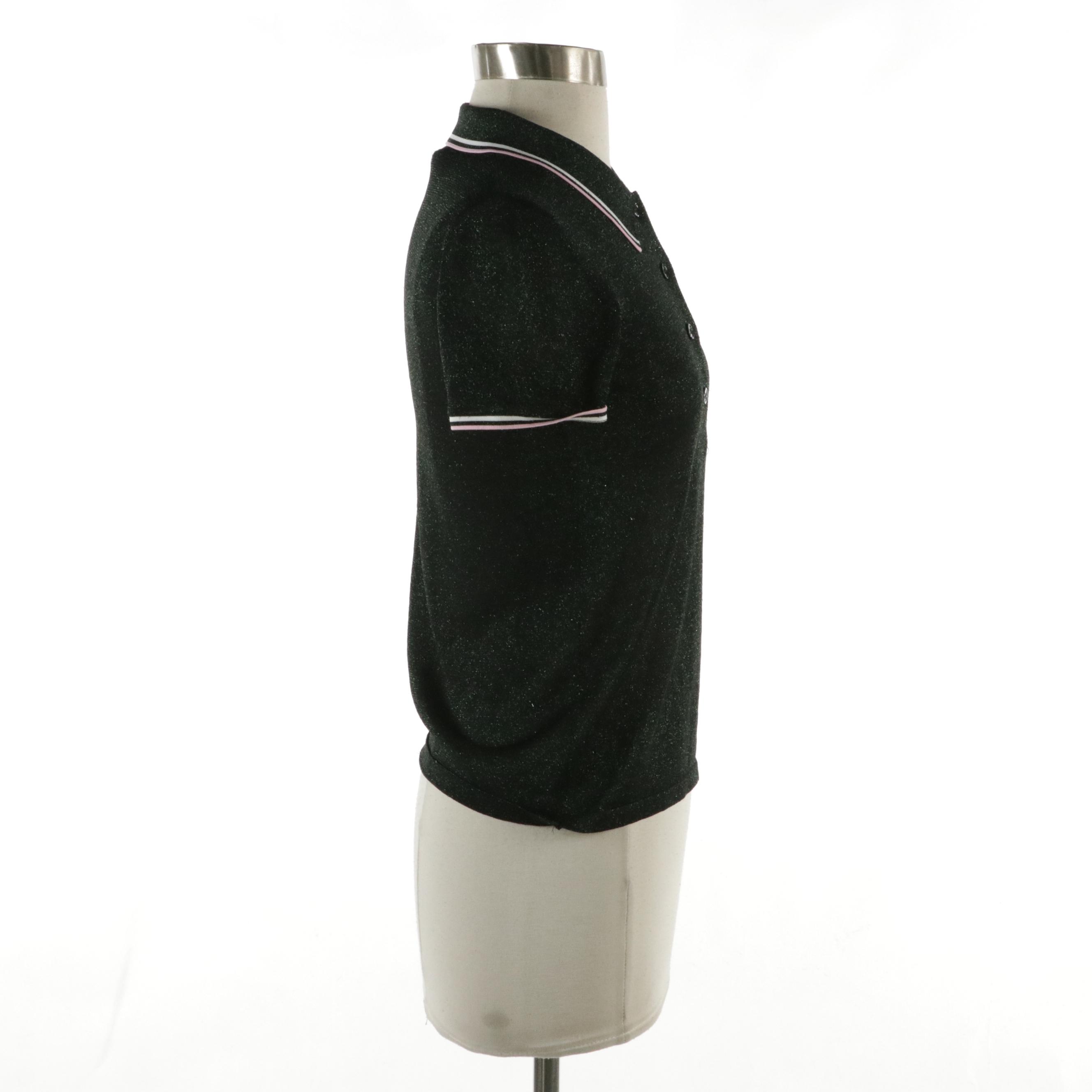 Alexander Wang Semi-Sheer Green Glitter Knit Polo Shirt in Viscose Stretch